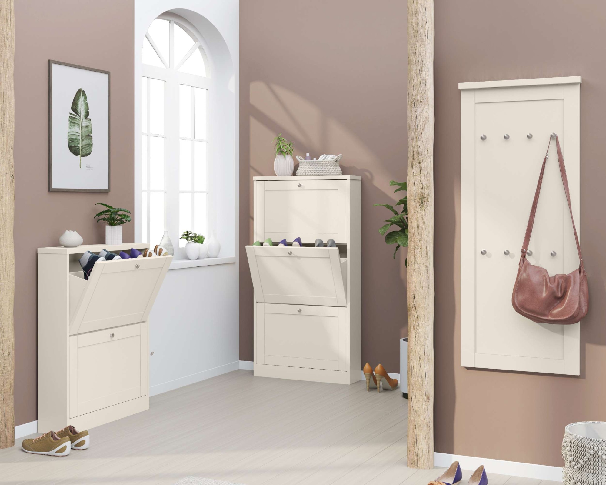 GOODproduct Armoire à chaussures »Heide« Largeur 70 cm, avec 2 volets et façade facettée