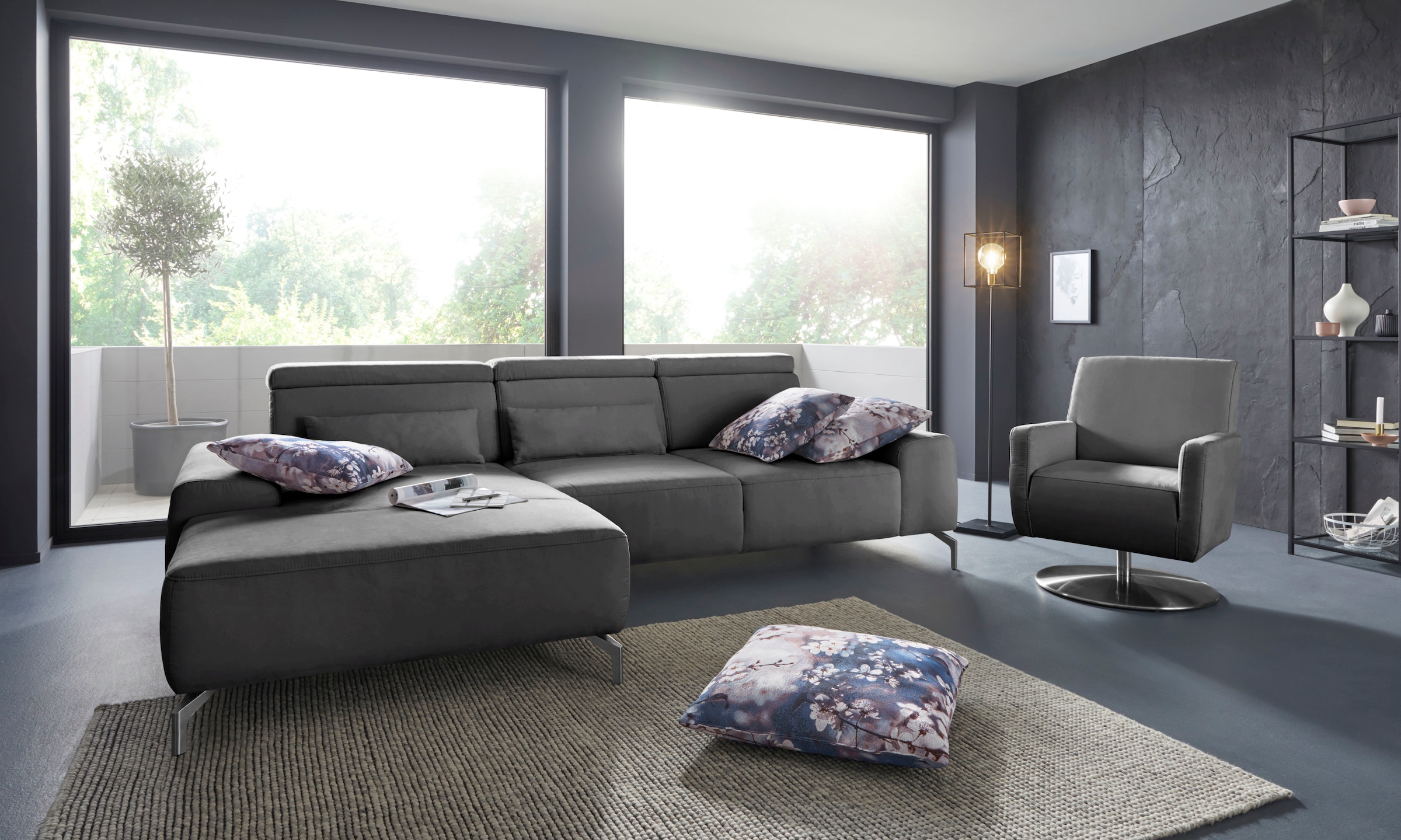 sit&more Canapé d'angle »Gizeh L-Form« Fusshöhe 15 cm, inklusive Sitztiefenverstellung und Kopfteilverstellung