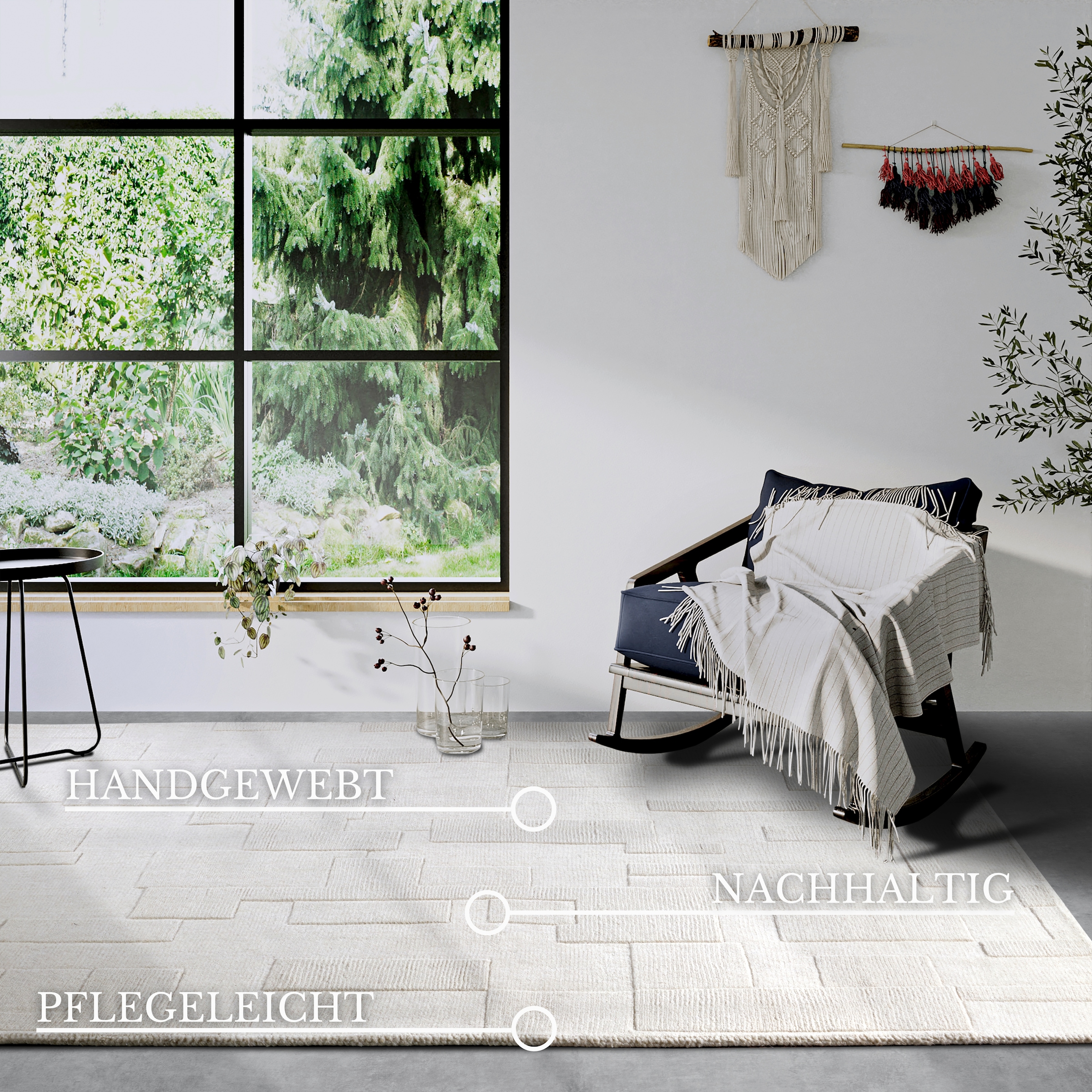 Villeroy & Boch Tapis en laine »Wilhelmine« Rectangulaire 10 mm Höhe Coureur, tissé main, laine, naturel, salon, géométrie, bohème