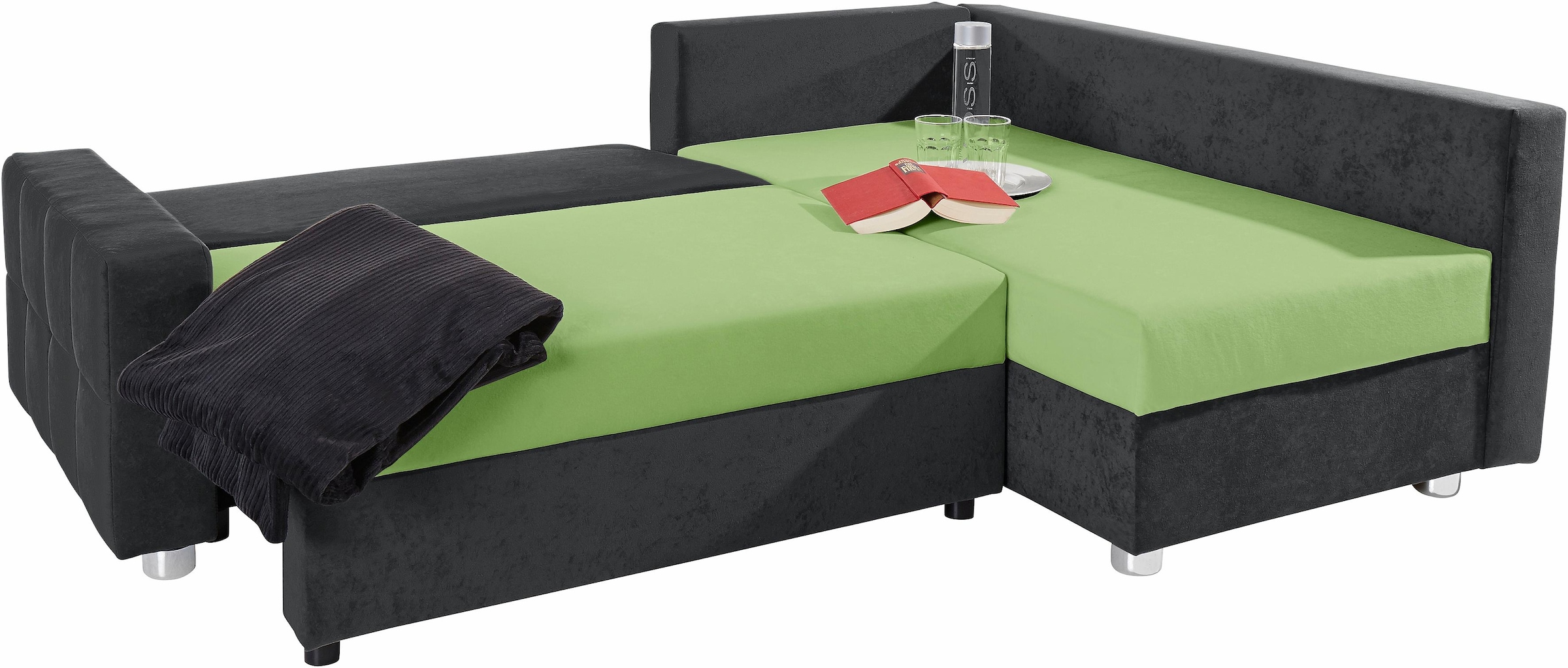 COLLECTION AB Canapé d'angle »Parma L-Form, B: 224 cm« fonction lit, coffre-lit & 2 coussins décoratifs, ressorts ensachés