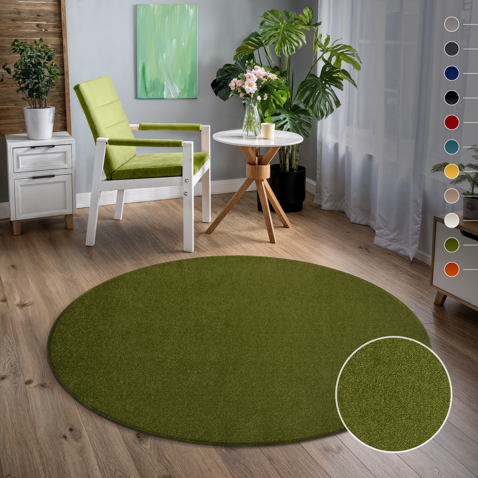 Sanat Teppich »Uni« rund 13 mm Höhe robuster Kurzflorteppich, grosse Farbauswahl, Wohnzimmer, alle Räume