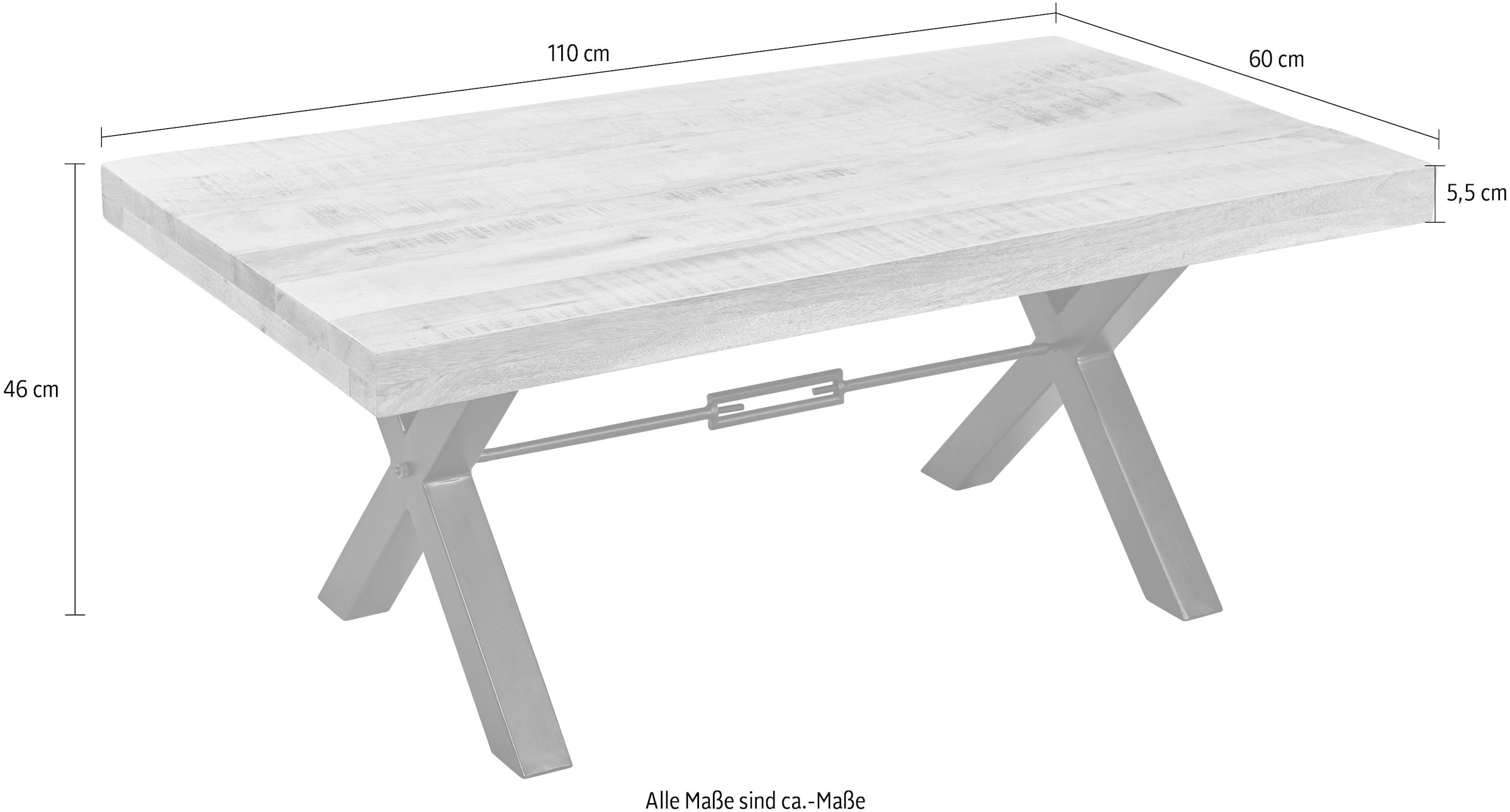 Stolkom Table basse »Dehli Couchtisch B/H/T 110x46x60 cm« 1 cuis tlg. Oberfläche uneben, Traverse