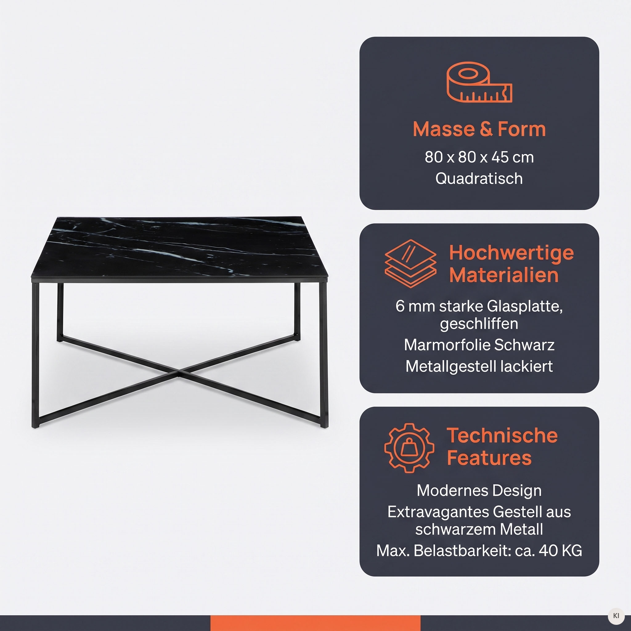 SalesFever Table basse »Caorle Coffeetable im eleganten Stil« élégance et fonction : plateau de table effet marbre