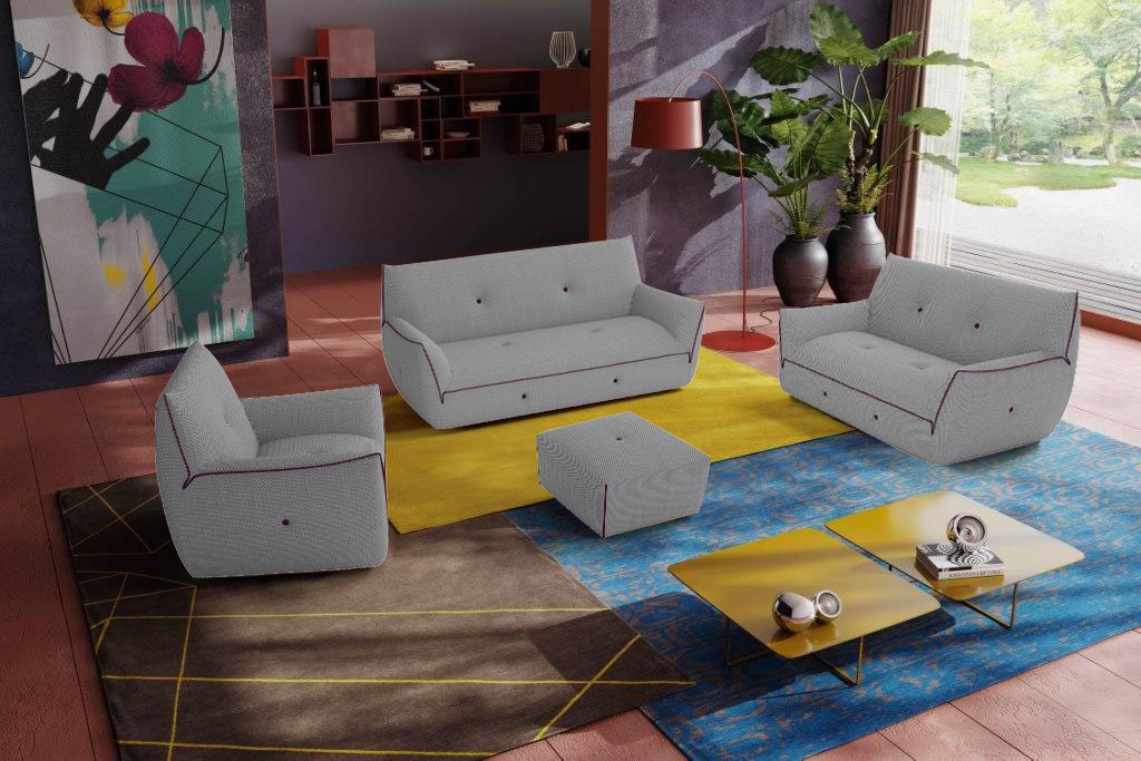 Egoitaliano Polstergarnitur »Yuki, extravagantes Design und höchster Sitzkomfort, tolle Details« Set, bestehend aus einem 2,5- und einem 2-Sitzer, Sessel und Hocker