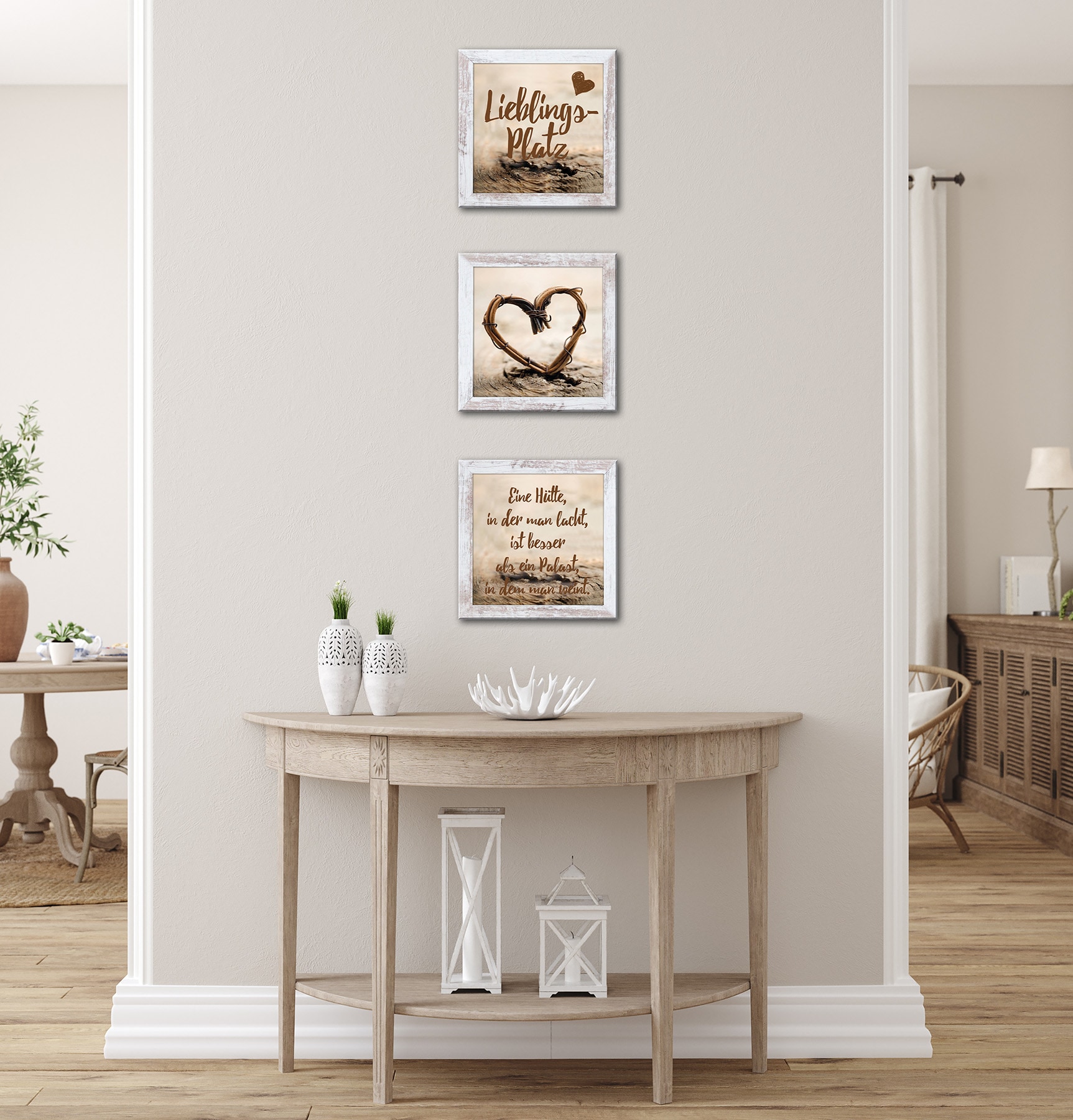 Bönninghoff Tableau avec cadre »3er-Set gerahmte Bilder LIEBLINGSPLATZ 3x23x23 cm – Wanddeko modern« Citations et textes | Cœur 1 cuis tlg. ensemble d'images multiples, harmonieusement coordonné