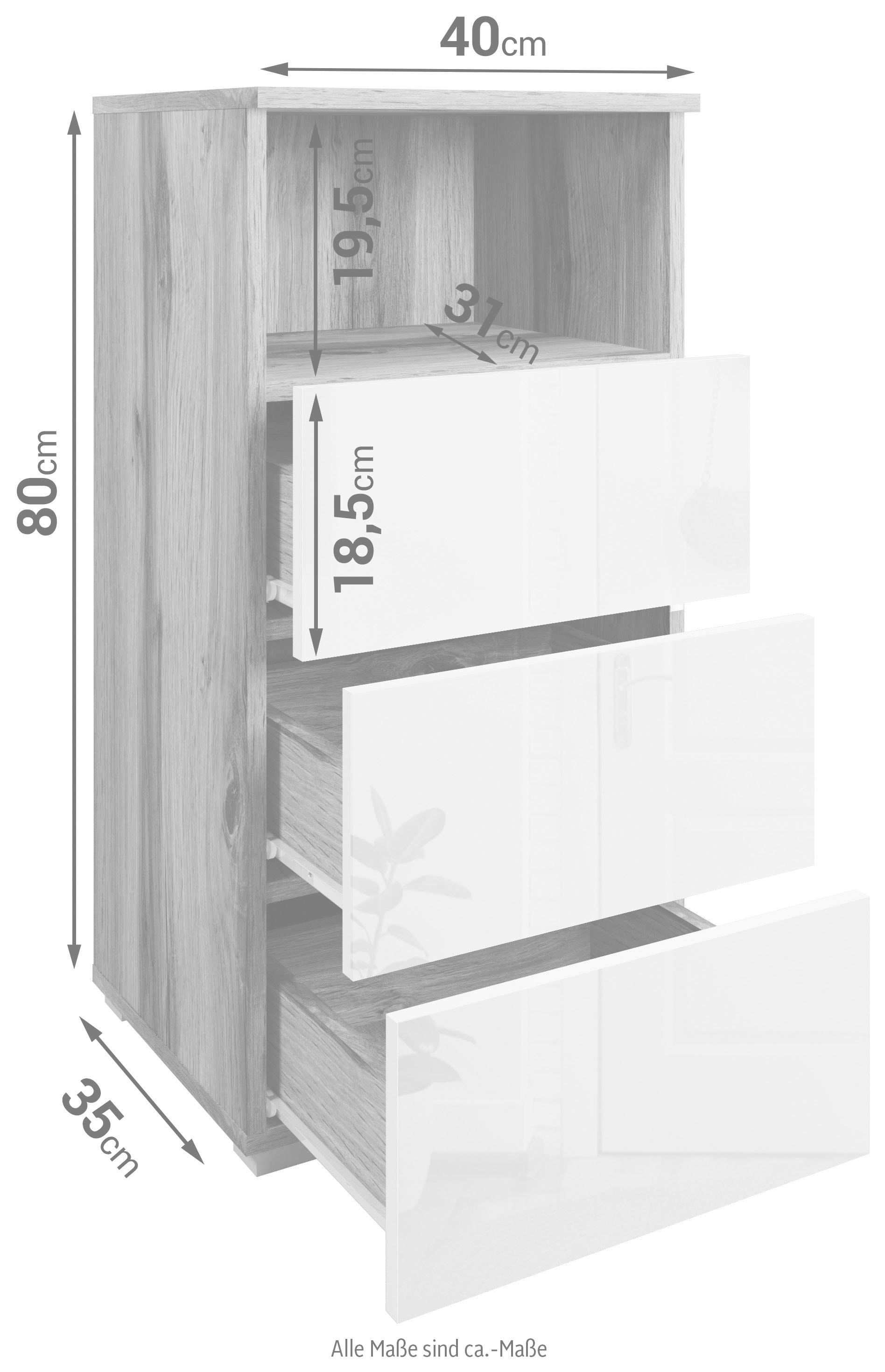 GOODproduct Armoire multi-usages »Paris« avec 3 tiroirs (largeur 40 cm)