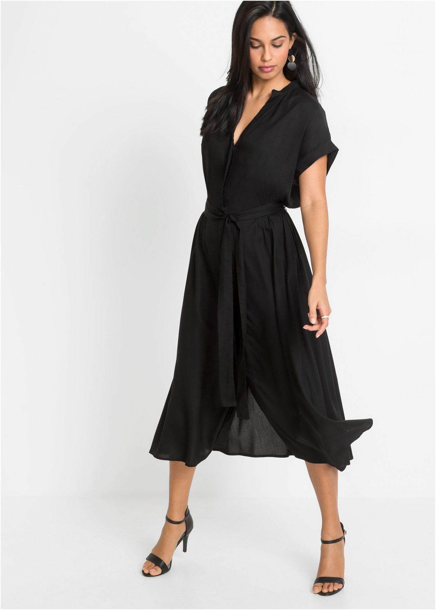 bonprix Hemdblusenkleid für stilvollen Auftritt, aus Viskose, ausgestellte Passform