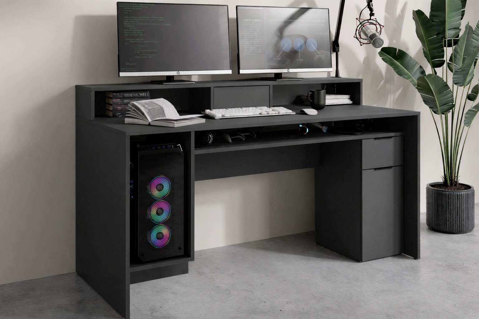 GOODproduct Schreibtisch »Peooria Computertisch mit Monitoraufsatz & Towerfach, viel Stauraum« Büroschreibtisch, Gamingtisch mit Schublade, modern, Breite 160 cm