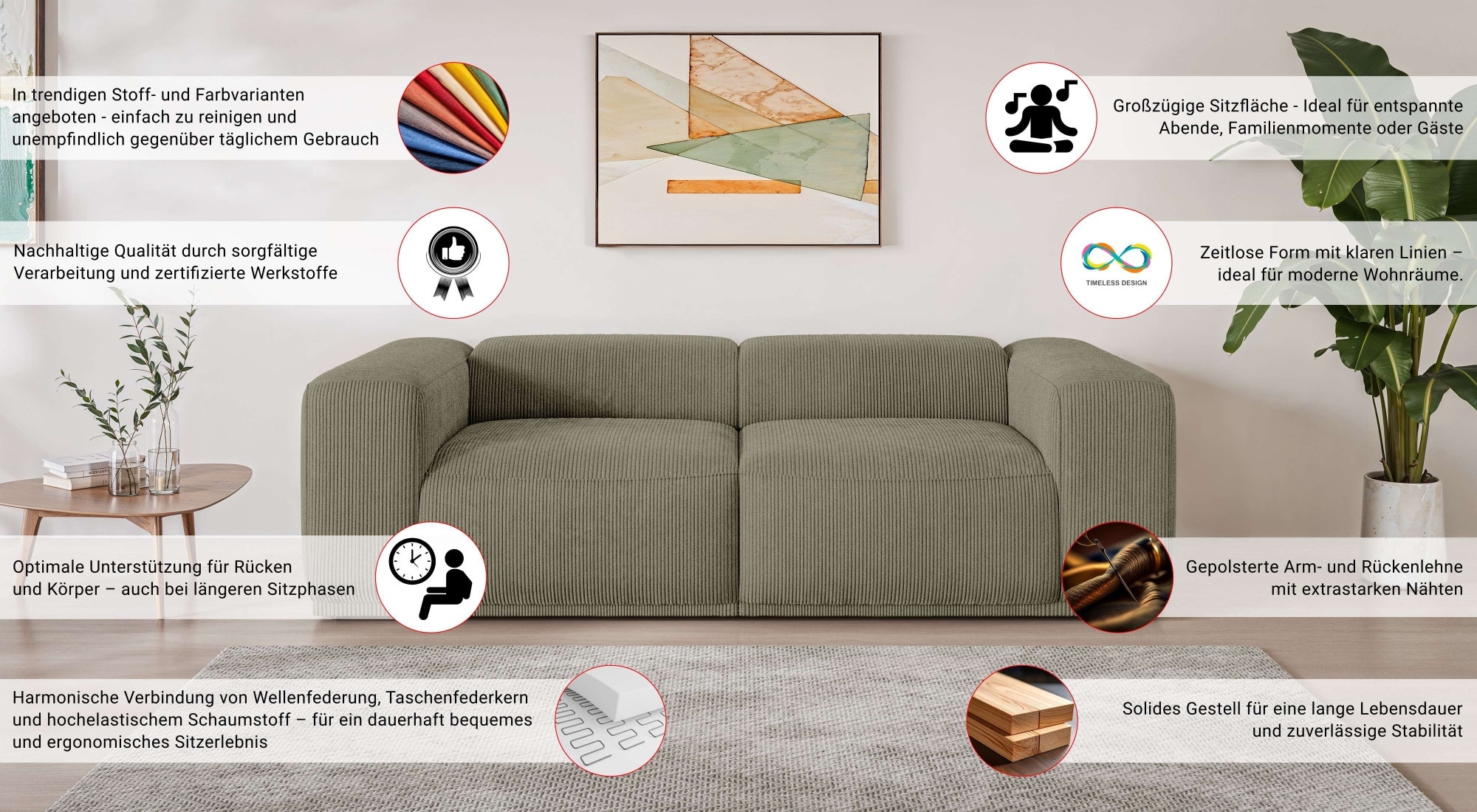 s.Oliver Big-Sofa »EMMERIK Designersofa, 3-Sitzer mit Wellenfederung, B/T/H: 242/98/73 cm« hoher Sitzkomfort, gemütlich und modern, auch in Cord