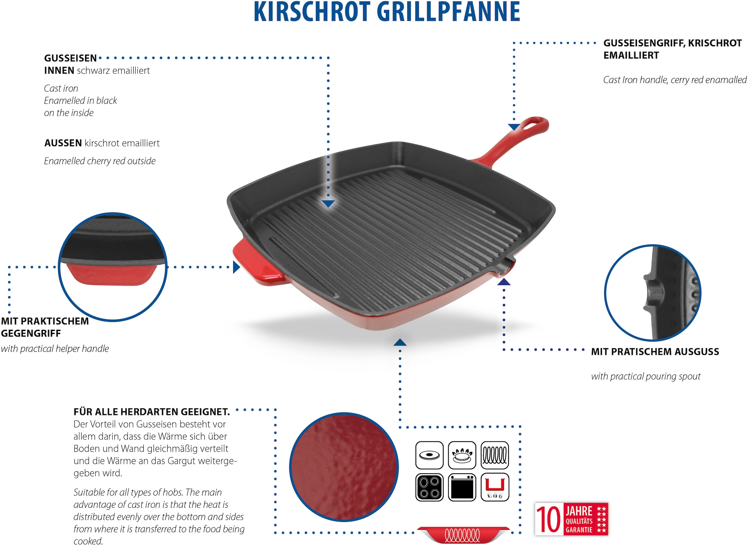 Elo Grillpfanne »Gusseisen Pfanne Ø 28 cm« Gusseisen 1 tlg. Aussen emailliert