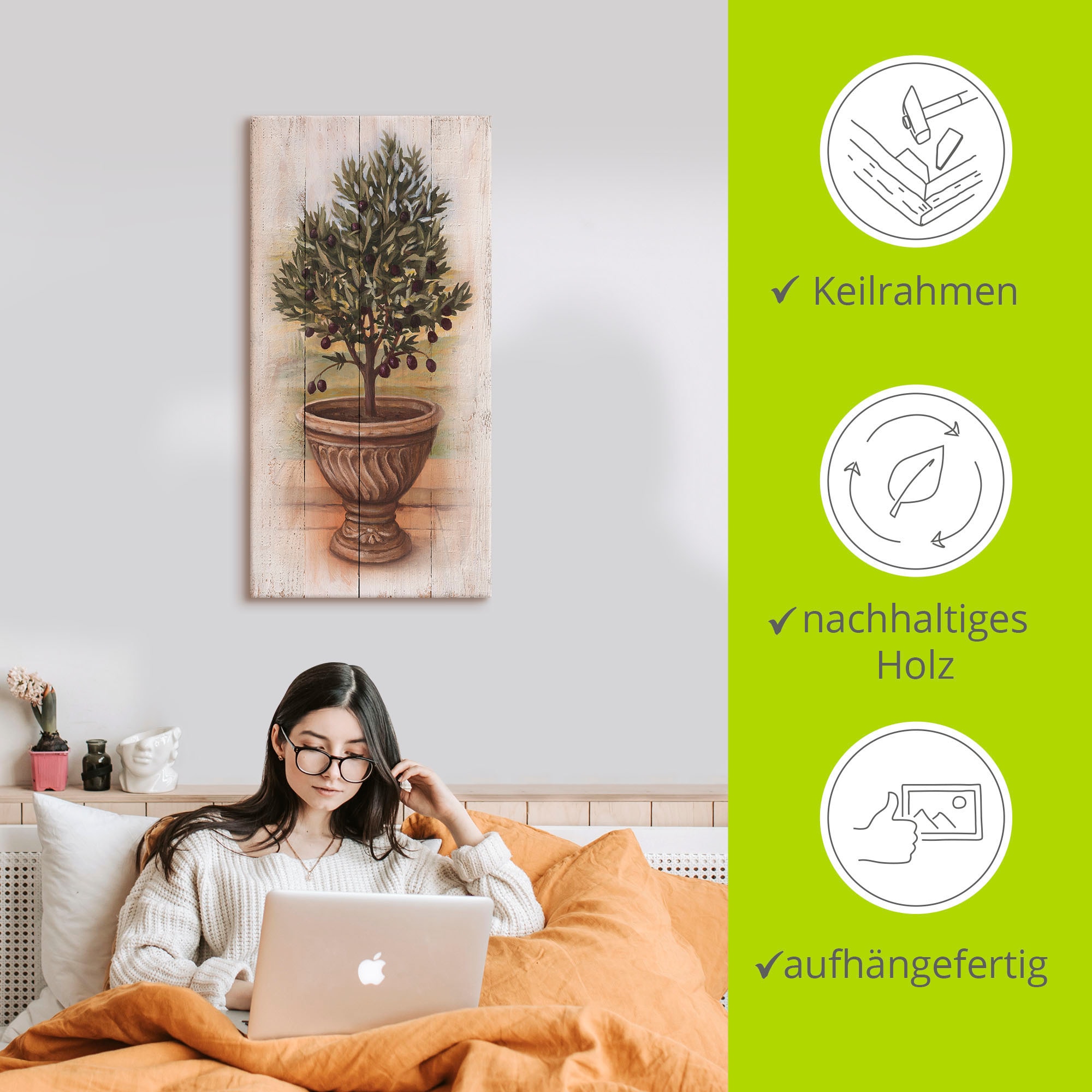 Artland Tableau sur toile »Olivenbaum mit Holzoptik« 1 cuis tlg. auf Holzrahmen gespannt