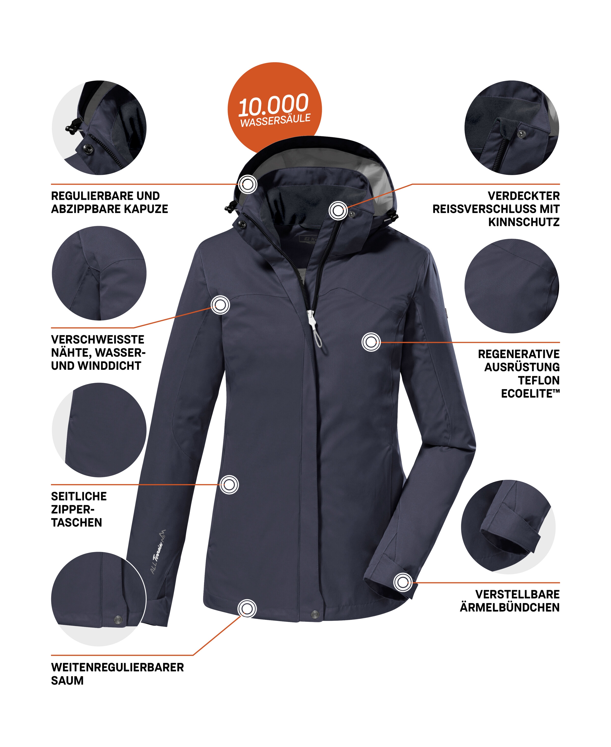 Killtec Funktionsjacke »KOS 133 WMN JCKT« Wasser- und winddichte Damenjacke mit abnehmbarer Kapuze
