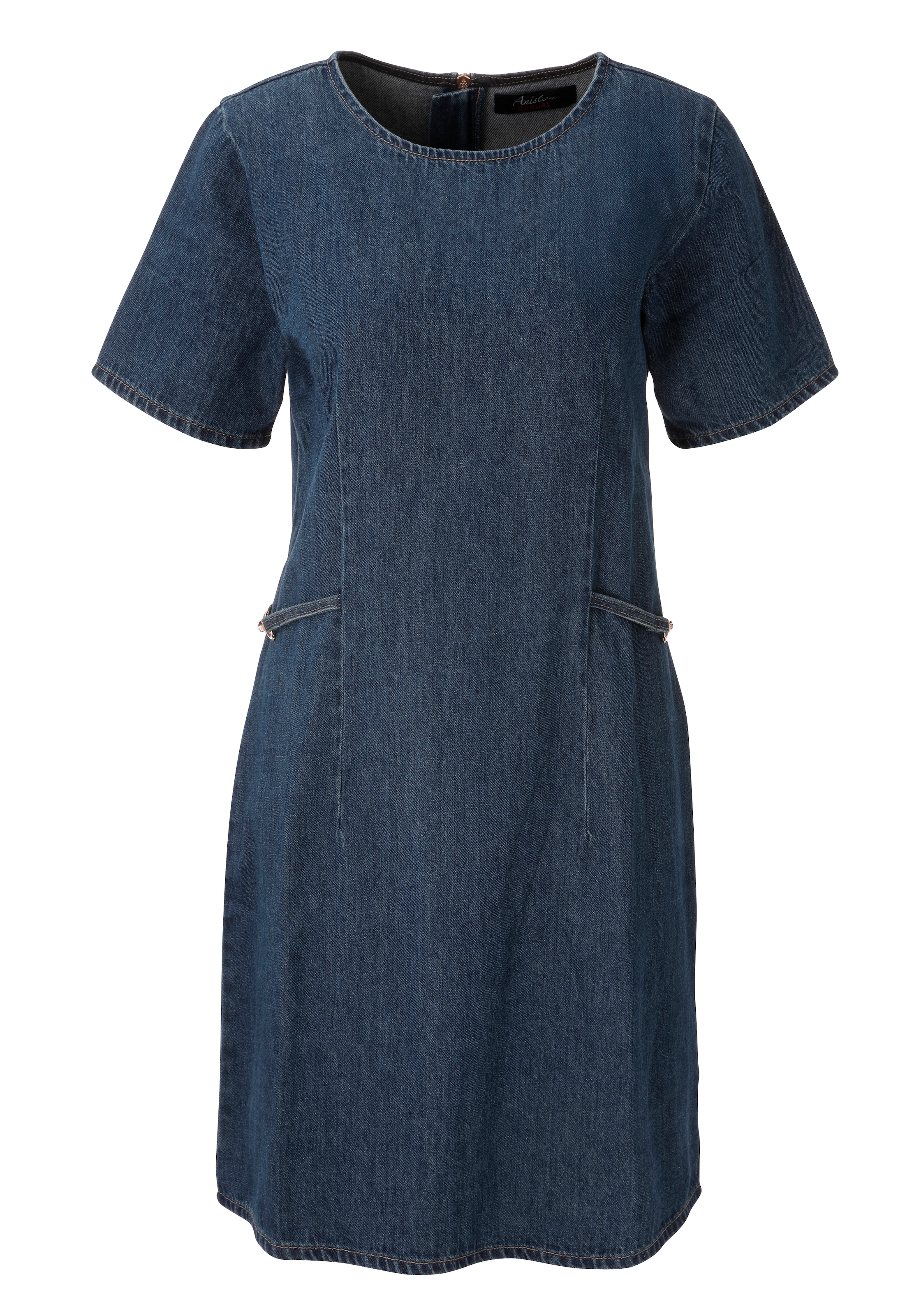 Aniston CASUAL Robe en jean avec éléments décoratifs dorés sur les côtés - NOUVELLE COLLECTION