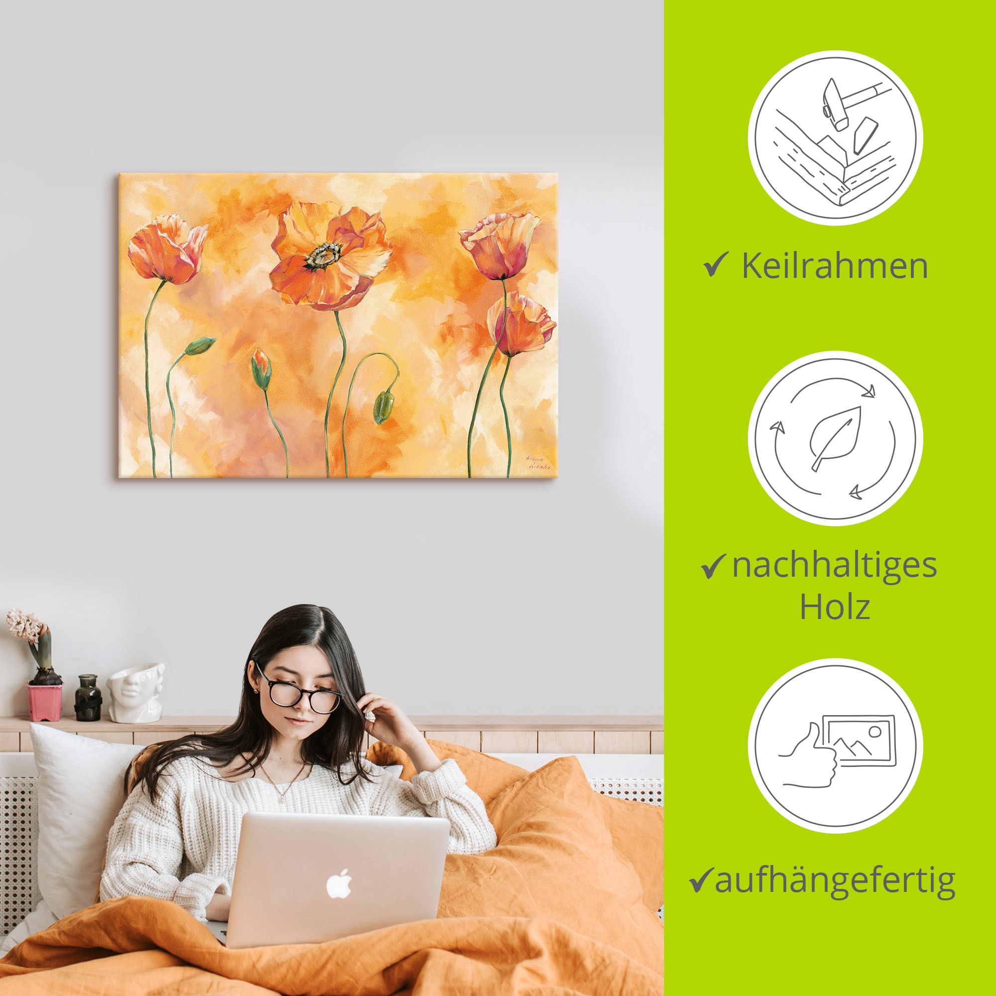 Artland Leinwandbild »Mohnkomposition« Blumen 1 Stk. tlg. auf Holzrahmen gespannt