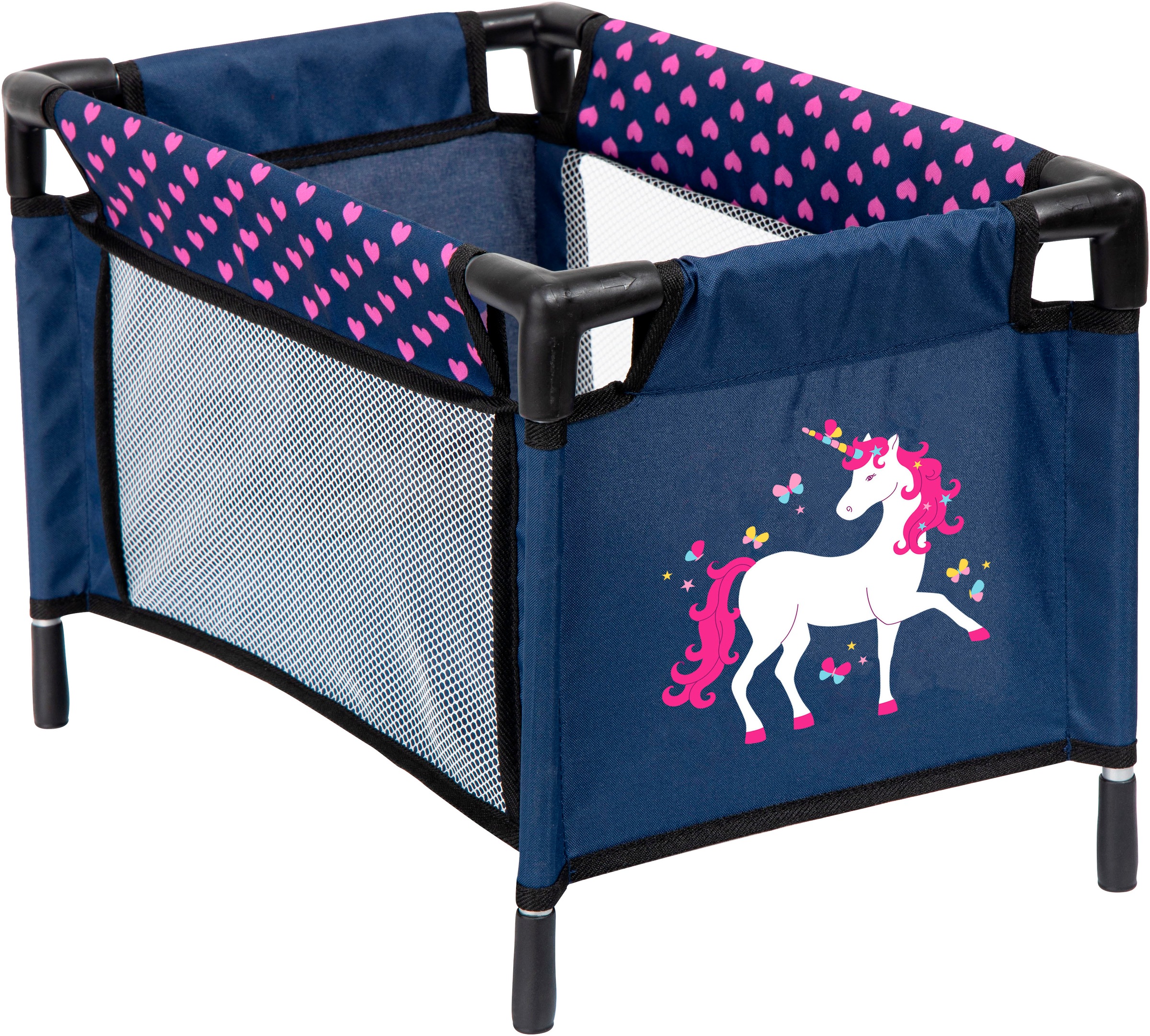 Bayer Meubles de poupées »Puppen-Reisebett und Schlafsack blau/pink« mit Schlafsack, Wickeltasche und Zubehör für die Puppenpflege