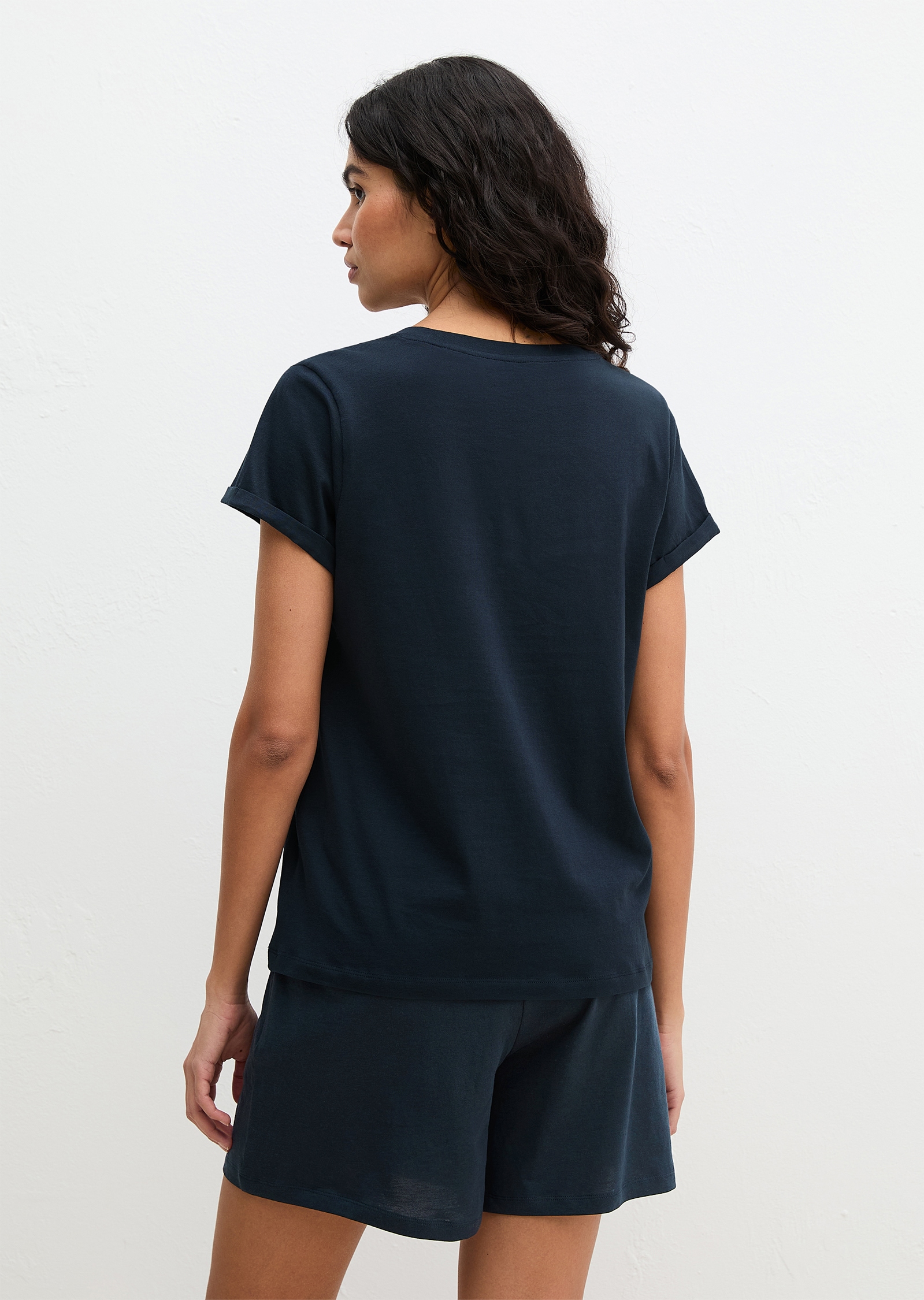 Marc O'Polo Shorty »Mix N Match Cotton Pyjama Set Short« 2tlg., 2 tlg. mit kurzem Arm und Rundhalsausschnitt, Hose mit Gummizug