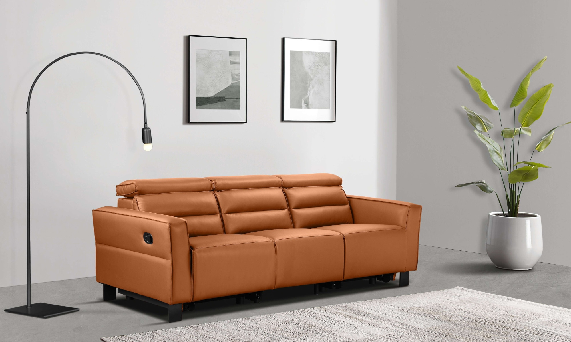 Home affaire 3-Sitzer »Carpari, 224cm, manuelle od. elektrische Relaxfunktion in 2 Sitzen« mit USB-A/C, Kopfteilverstellung, Echtleder, Kunstleder, Webstoff