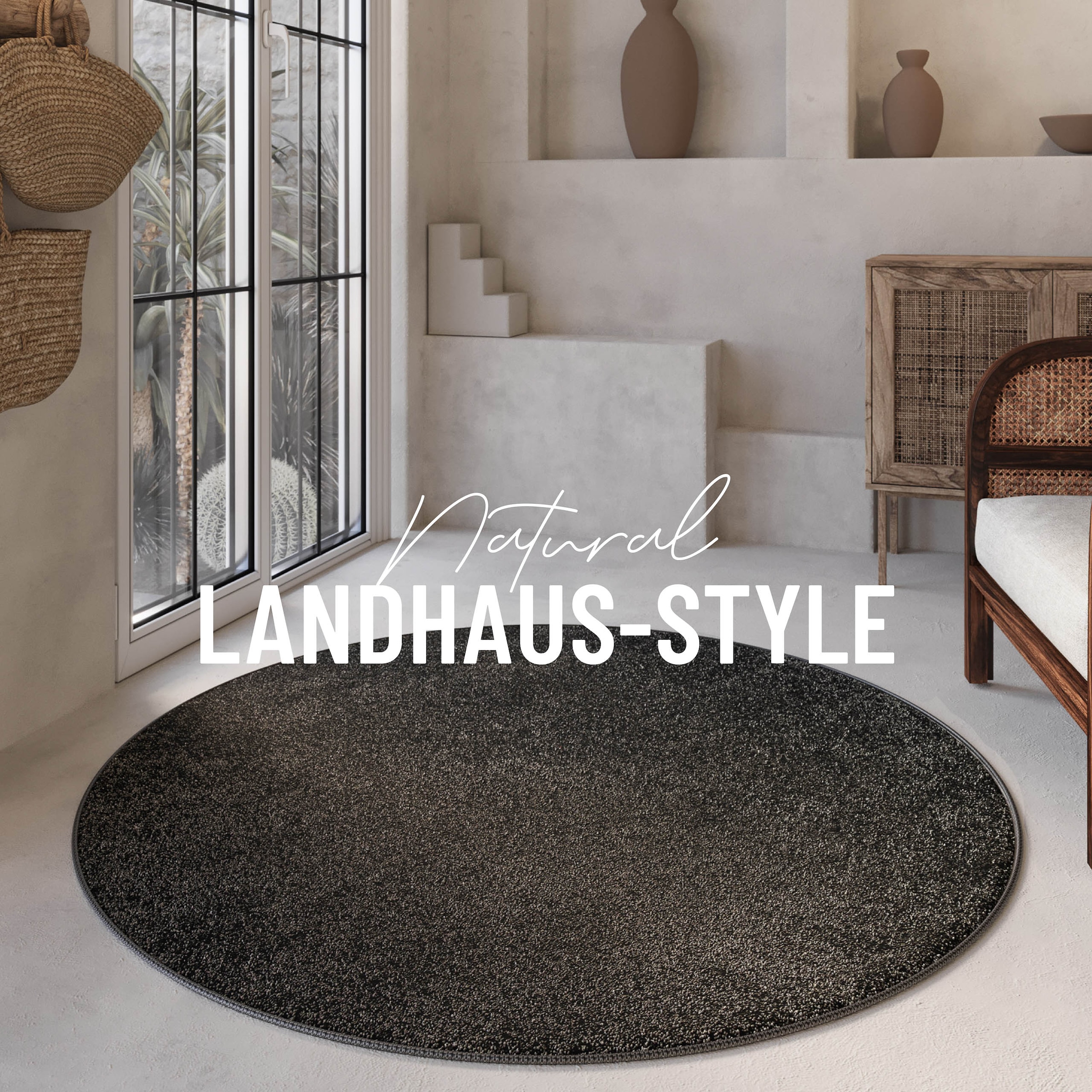 Wecon home Basics Tapis à poils longs »Nova« Rond 25 mm Höhe Shaggy, gewebt, robust, Wohnzimmer, Schlafzimmer