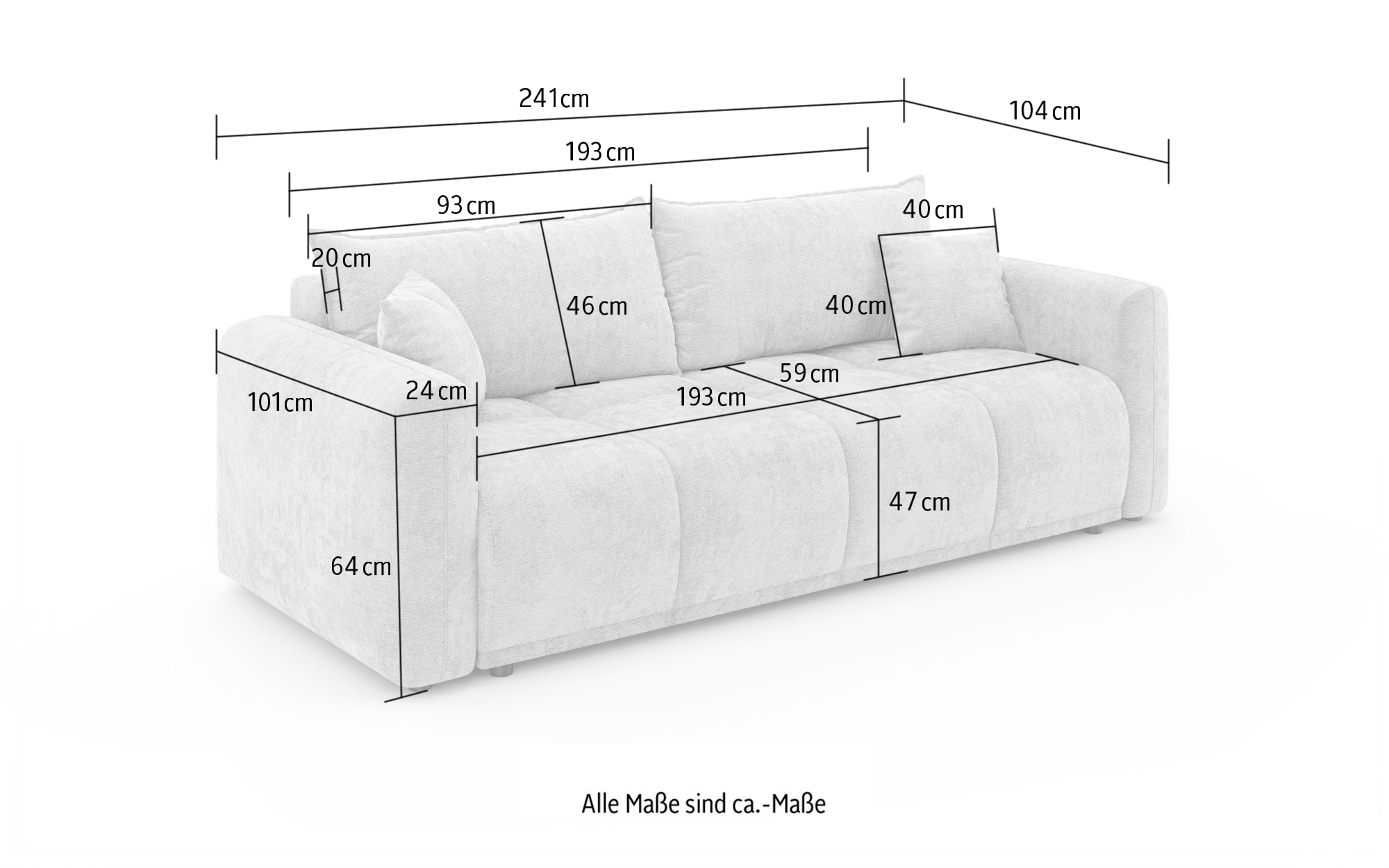 GOODproduct 3-Sitzer »LOXXA Schlafsofa mit Bettkasten, komfortables Sitzgefühl, Breite 241cm« Liegefläche 150x192cm, inklusive Rückenkissen, moderne Steppung