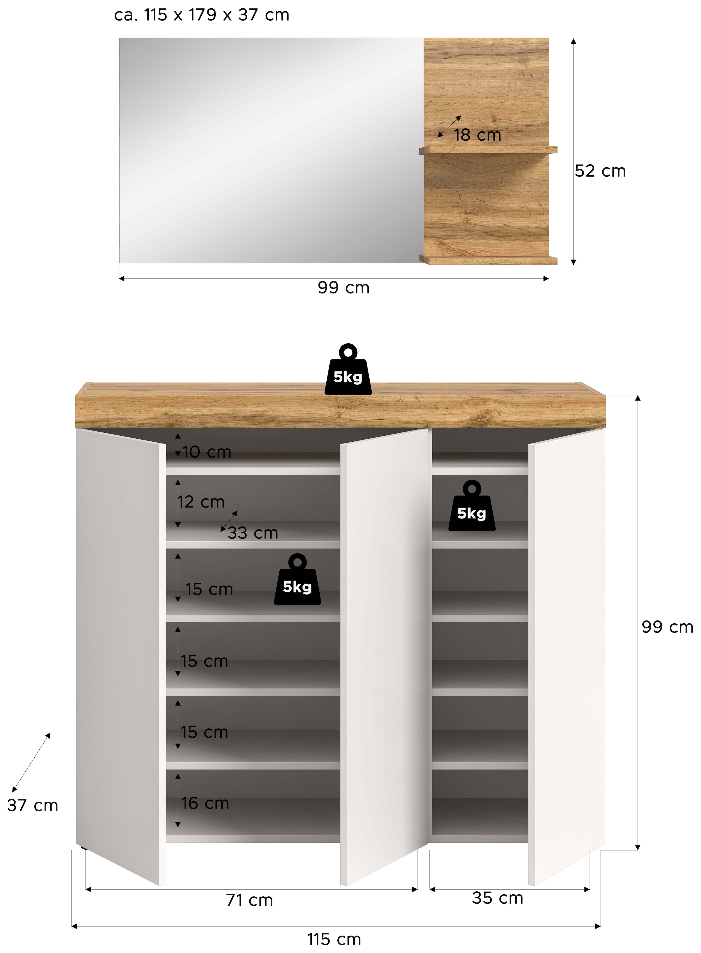 GOODproduct Garderoben-Set »MAMBO, 2-teilige Kombination, stehend & hängend montierbar« bestehend aus: Kommode, Spiegel, 2 Stk. tlg.