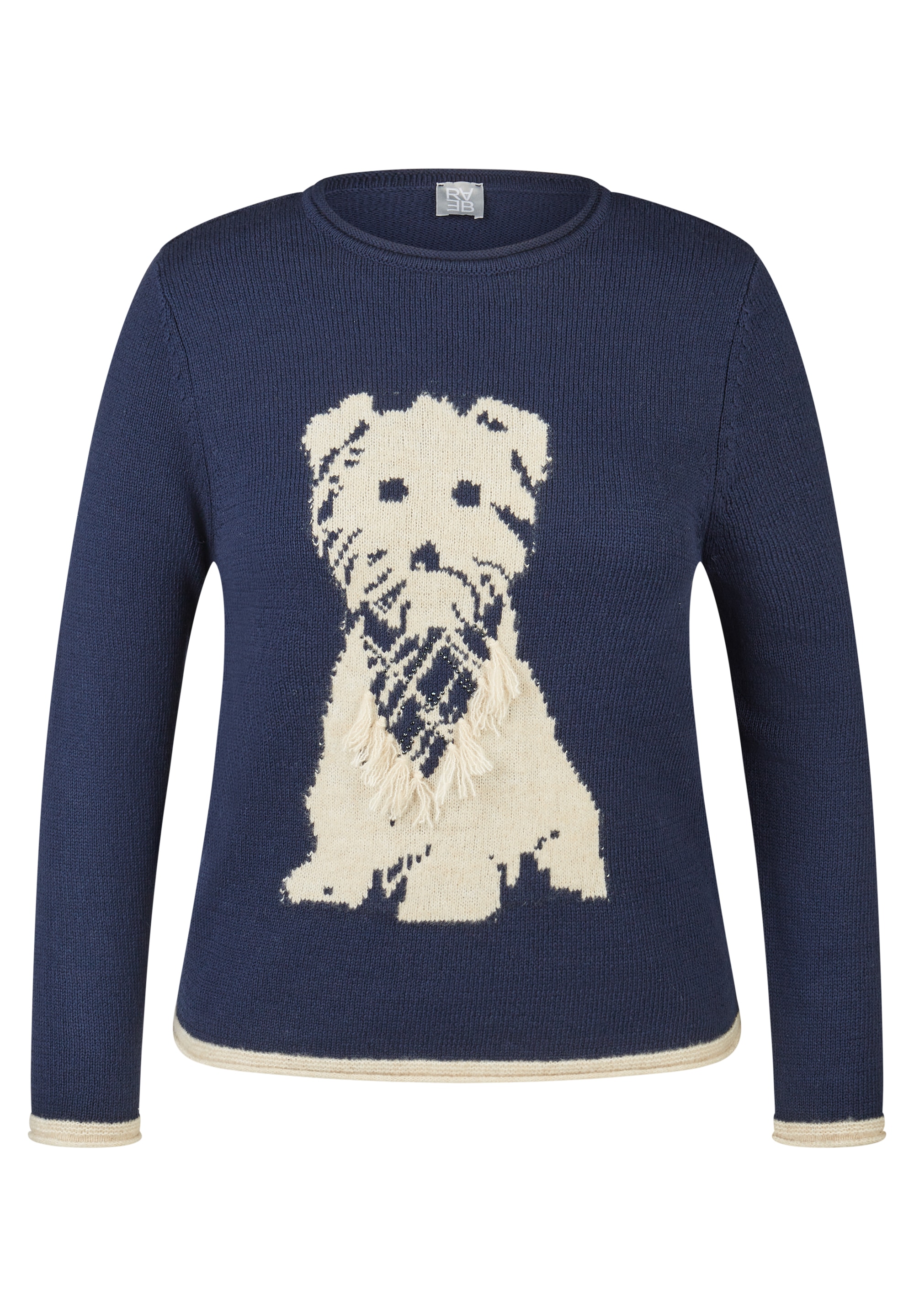 Rabe Pull en tricot avec motif chien et franges