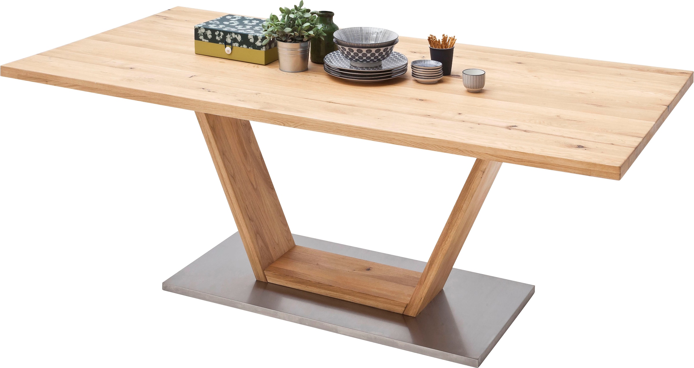 MCA furniture Table de salle à manger »Greta« Esstisch Massivholz mit Baumkante, gerader Kante oder Tischplatte