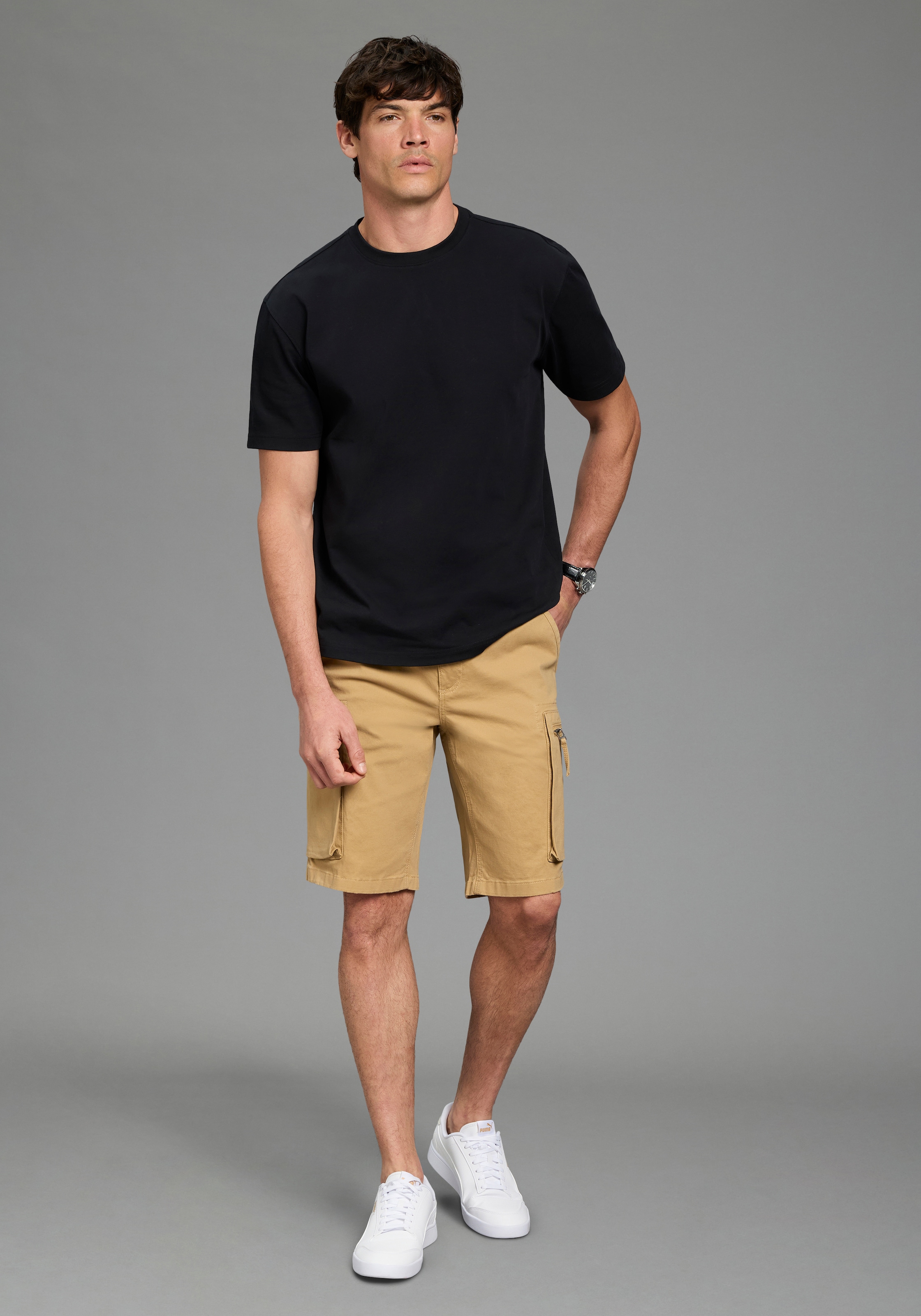 Bruno Banani Short cargo »Dehnbund«  Cargohose mit geradem Bein, mit Bindeband am Bund