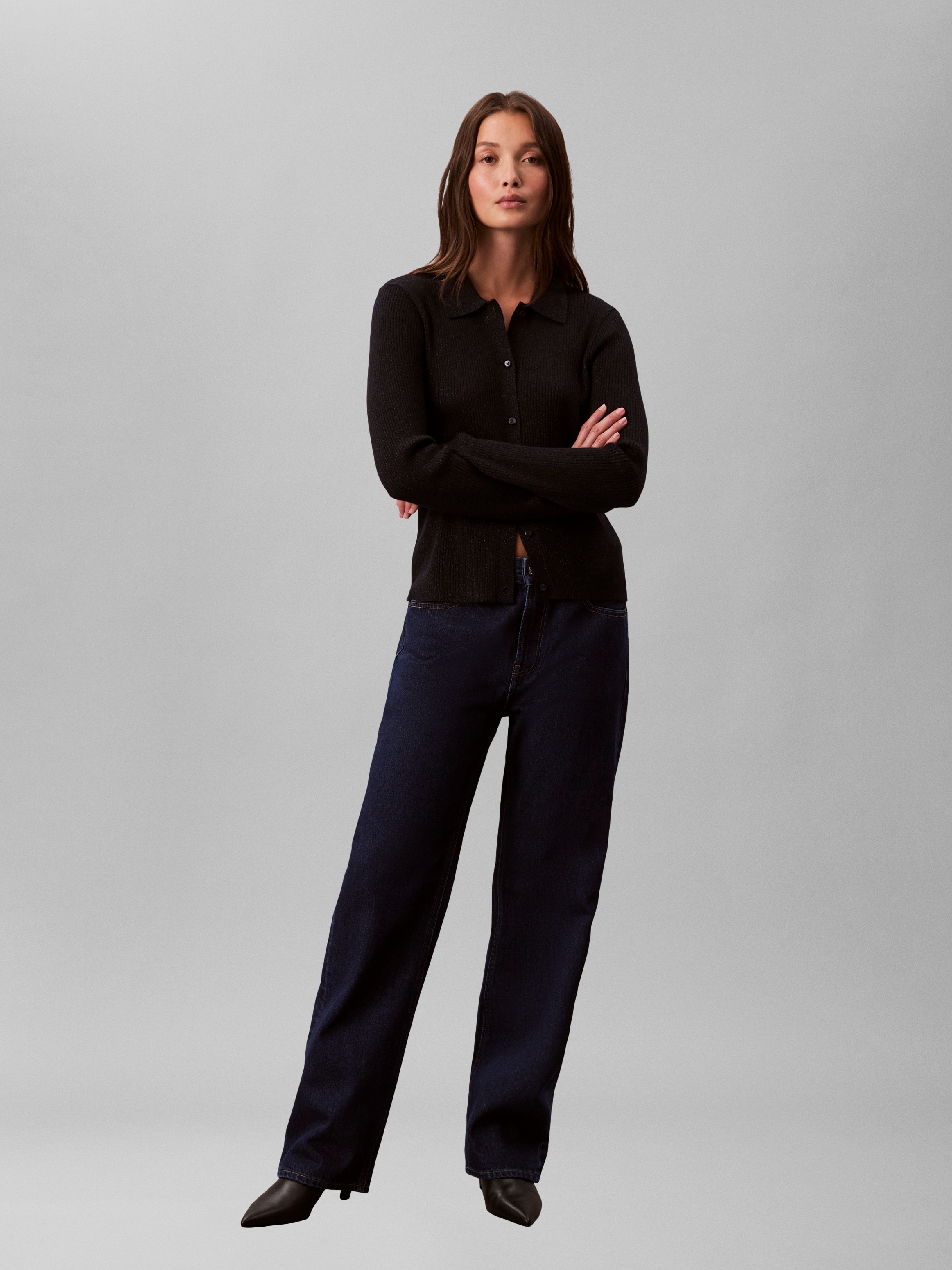 Calvin Klein Jeans Strickjacke Regular fit mit Glitzer und Rundhalsausschnitt