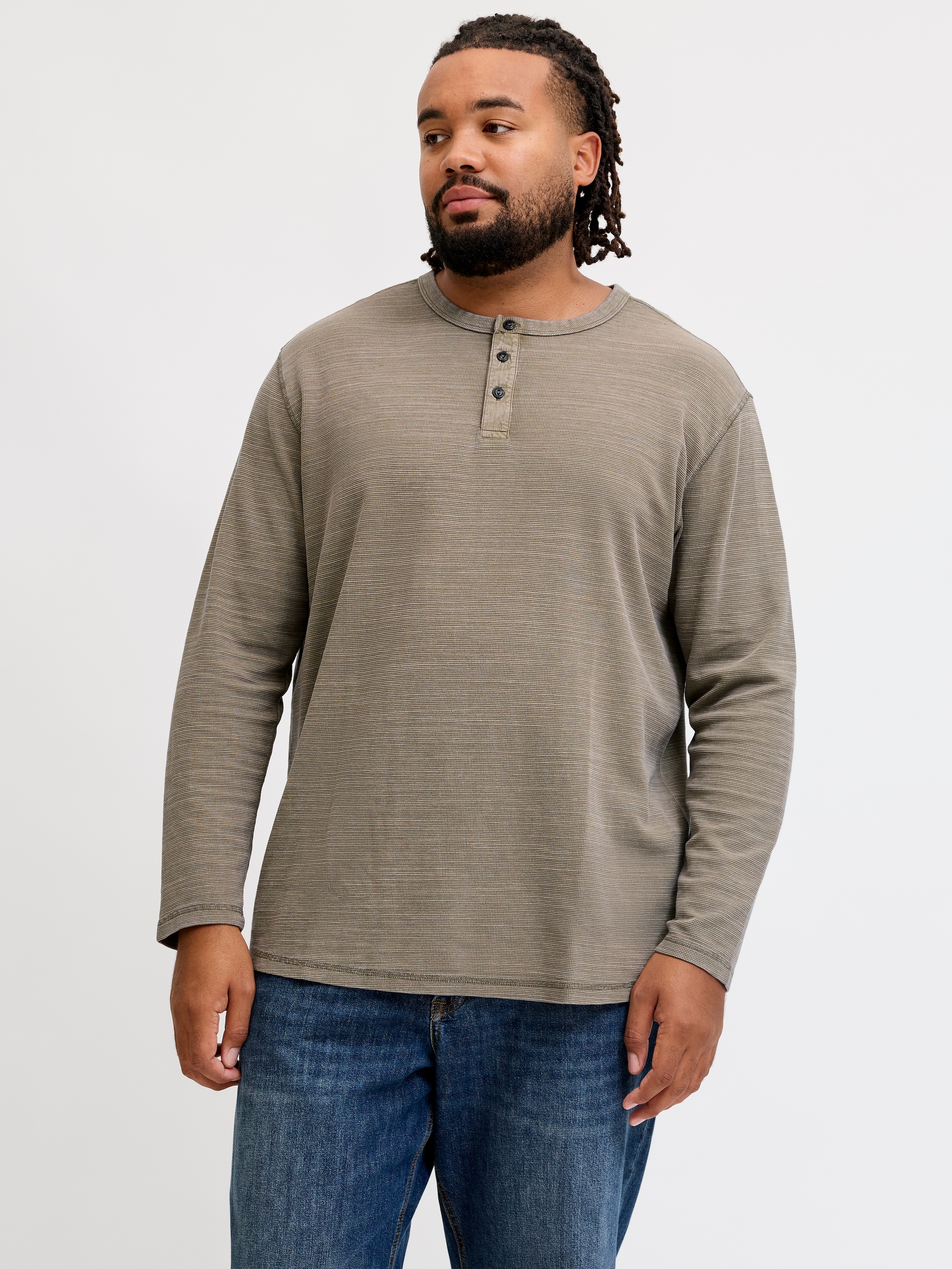 Jack & Jones PlusSize Langarmshirt »JPRBLUAARON LS HENLEY TEE PLS« Baumwollmischung, regular fit