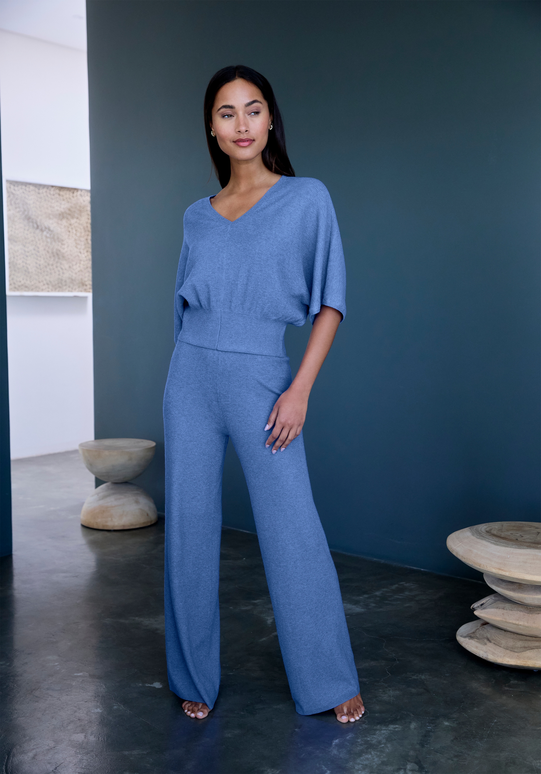 Copenhagen Studios Fledermausshirt aus hochwertiger, feiner Rippe, Loungewear