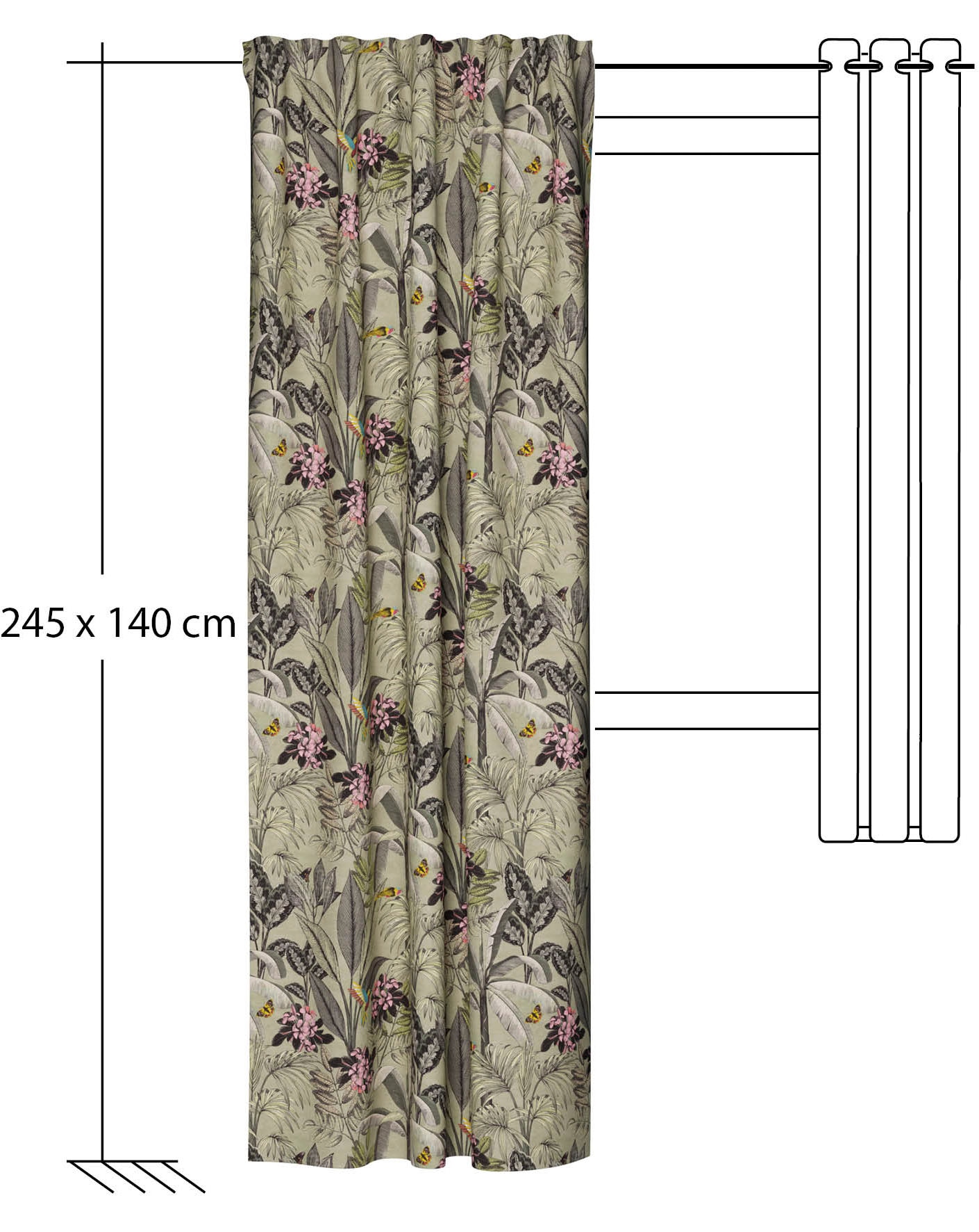 HOMING Rideau »Kelani« Boucles cachées 1 cuis tlg. blickdicht, floral, Blumen, Wohnzimmer, Schlafzimmer