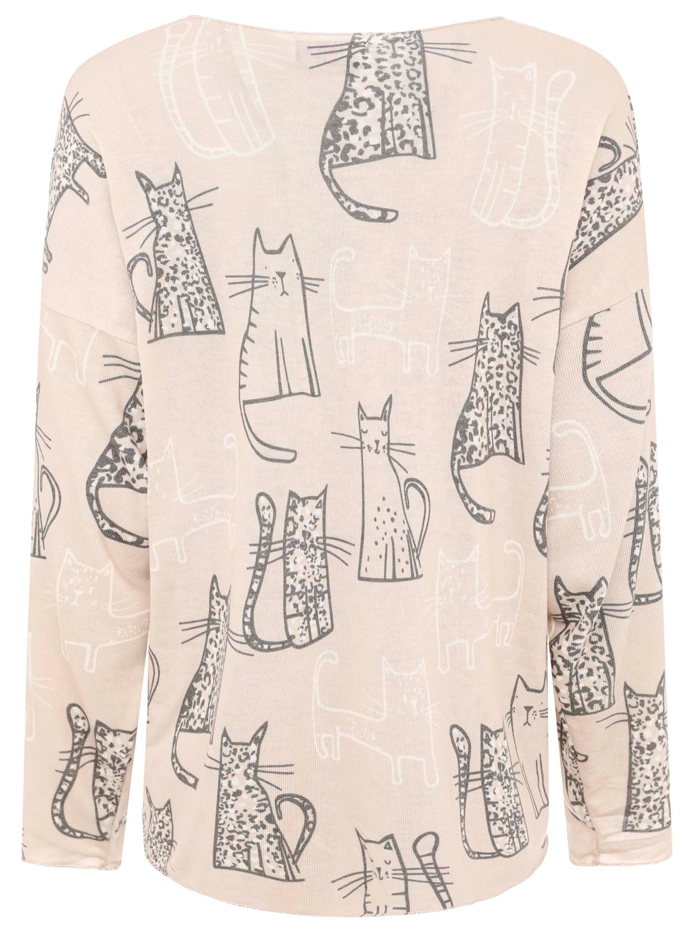 Zwillingsherz T-shirt à manches longues »"Katze"« One Size, V-Neck, Langarm, Katzen-Motiv