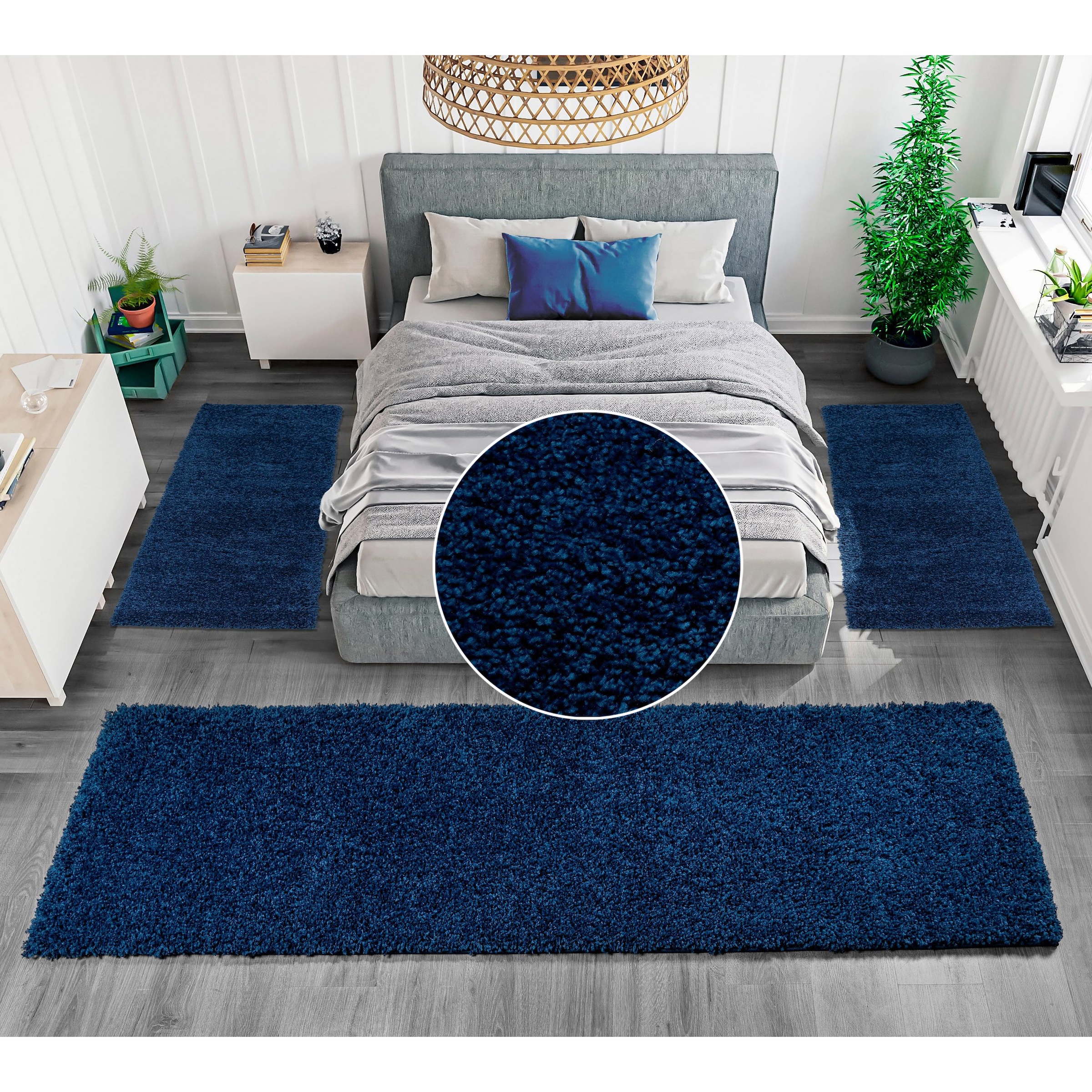 Bruno Banani Bordure de lit »Shaggy Soft« Höhe 30 mm 3 cuis tlg. gewebt, Uni-Farben, besonders weich, Bettvorleger, Läufer-Set