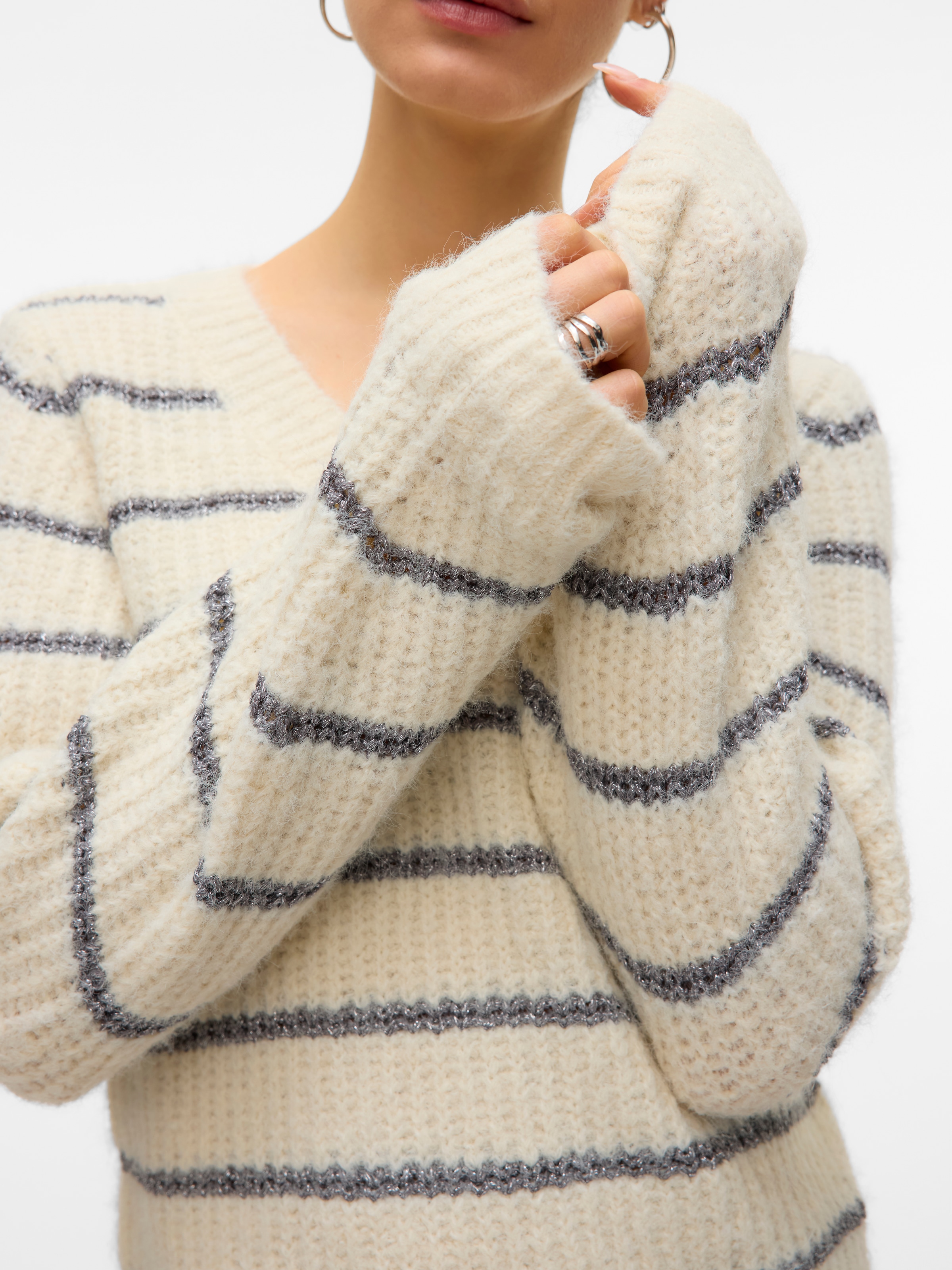 Vero Moda Pull col V »VMAWESOME SHINE LS V-NCK STRIPE PULL BOO«, mit Glitzer-Effekt
