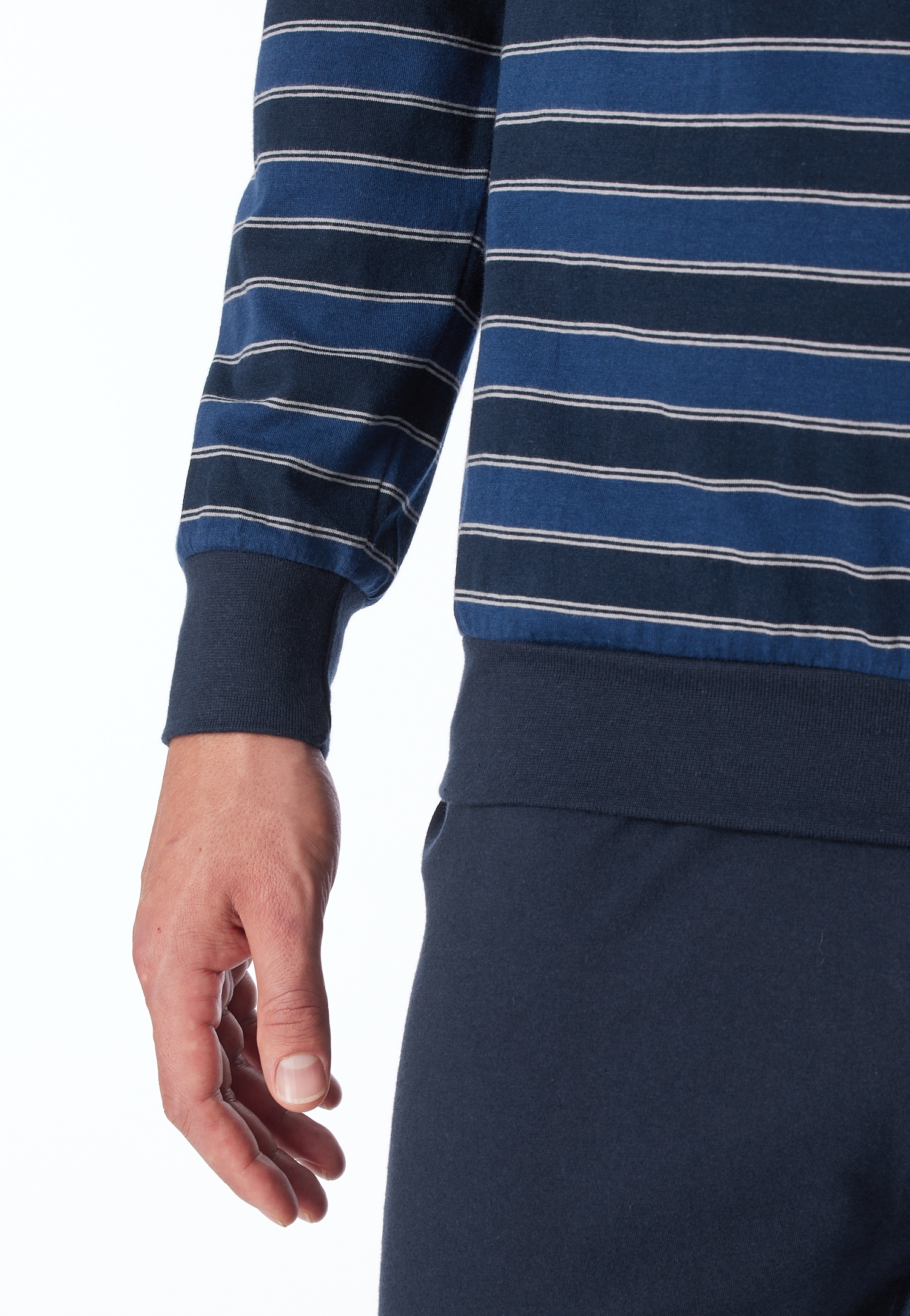 uncover by SCHIESSER Schlafanzug 2 tlg. Rundhalsausschnitt, Langarm, Single Jersey, feine Blockstreifen