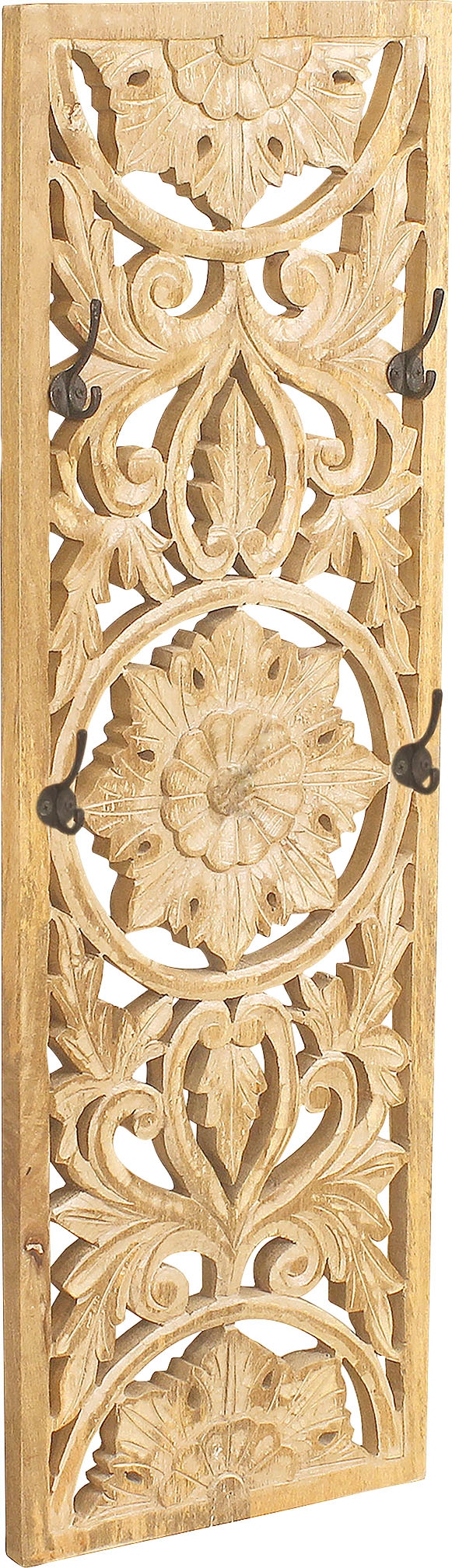 SIT Panneau de vestiaire »Naxos aus Mangoholz mit 4 Doppel-Haken« Sculptures élaborées de style oriental