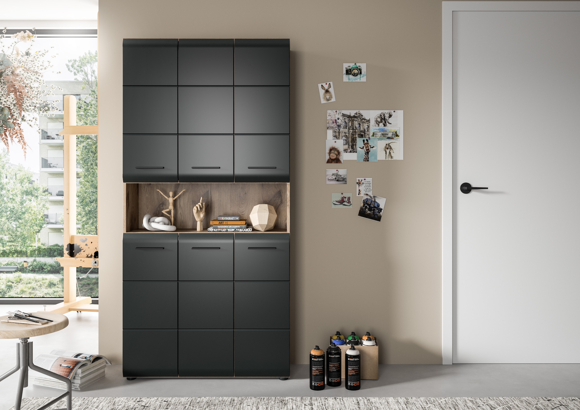 INOSIGN Armoire de rangement 1 cuis tlg. Florenz, Mehrzweckschrank Nox Oak NB, 90 cm breit