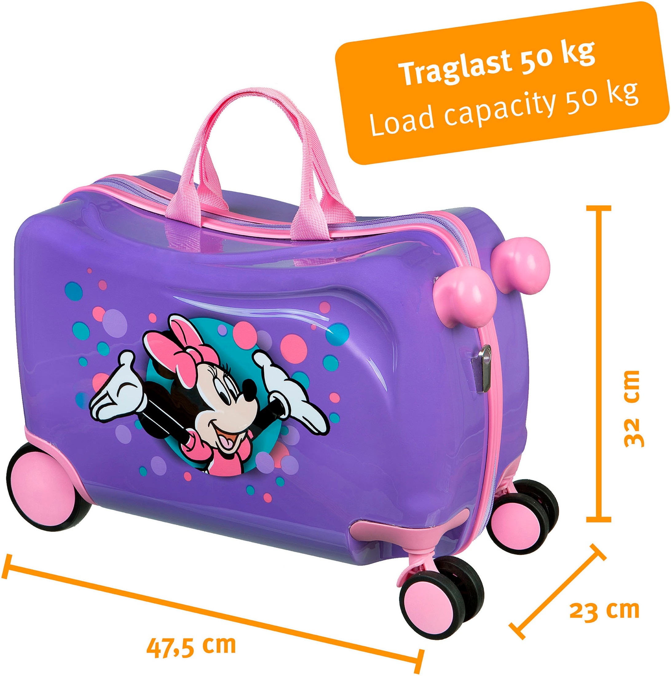 UNDERCOVER Valise pour enfants »Ride-on Trolley, Minnie Maus« 20 litre 4 Rollen zum sitzen und ziehen