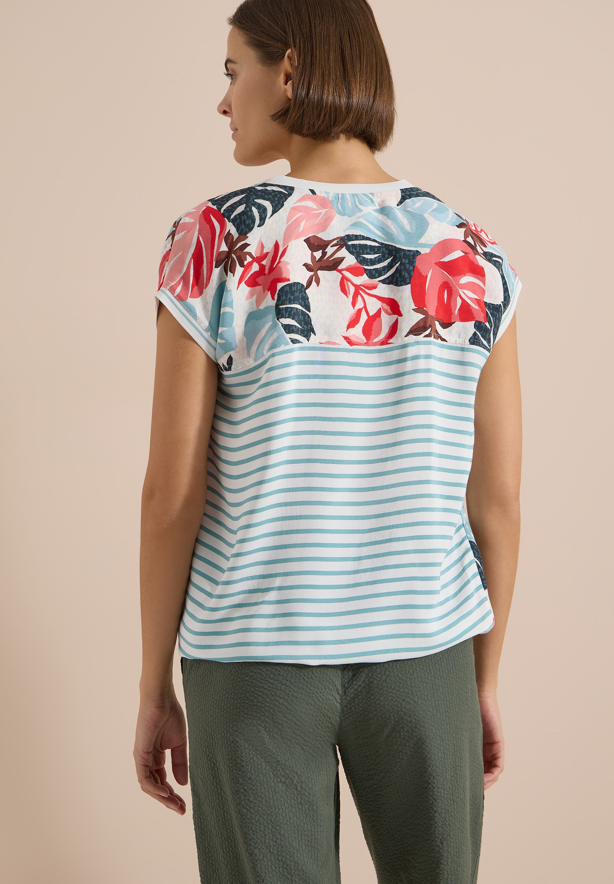 Cecil Shirtbluse Sommershirt mit Split Neck und Printmix