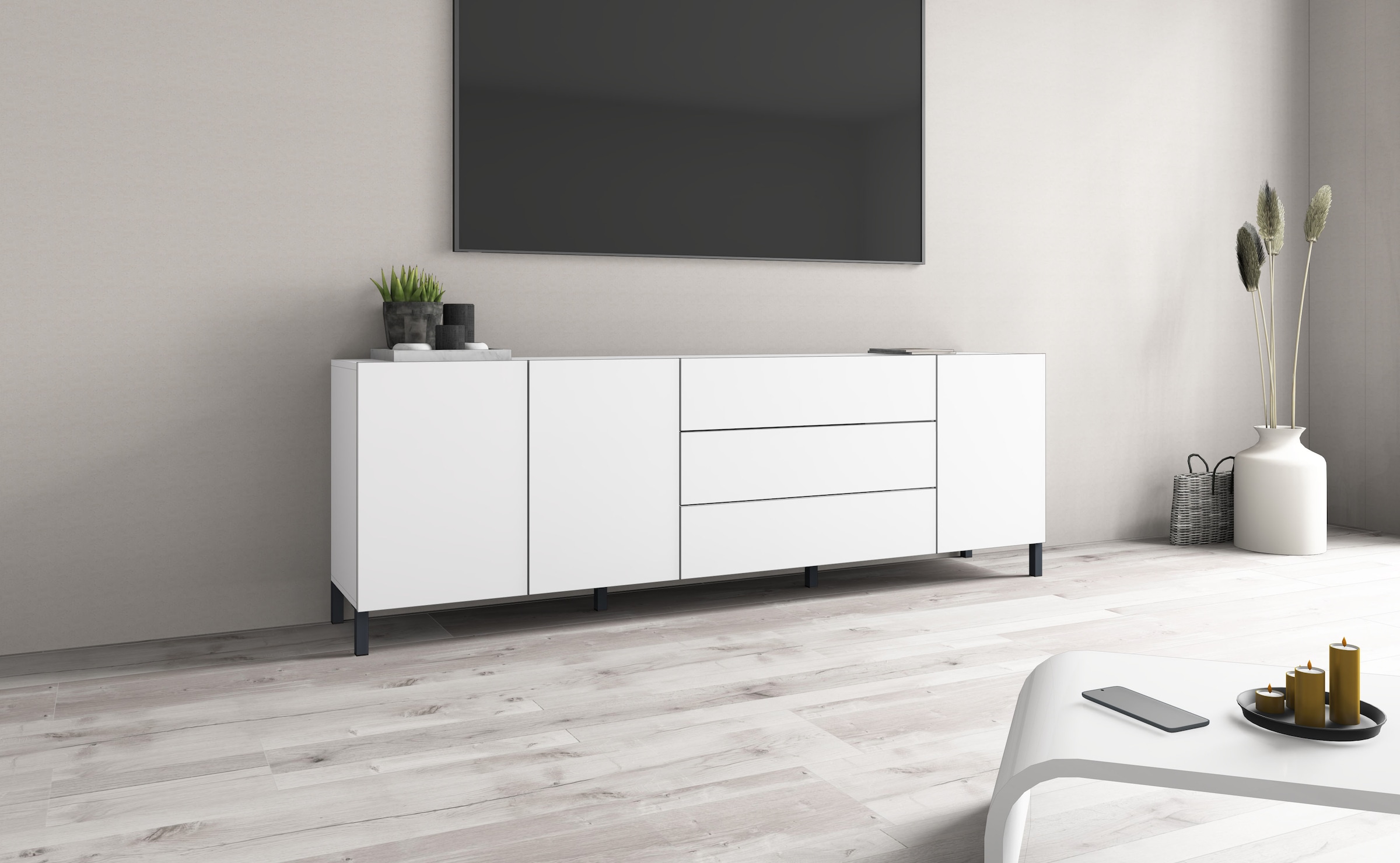 borchardt Möbel Buffet »Sophia, Grifflos mit schwarzen Metallfüssen« 152 oder 190cm, viel Stauraum, grifflos, praktisch, mehrere Grössen
