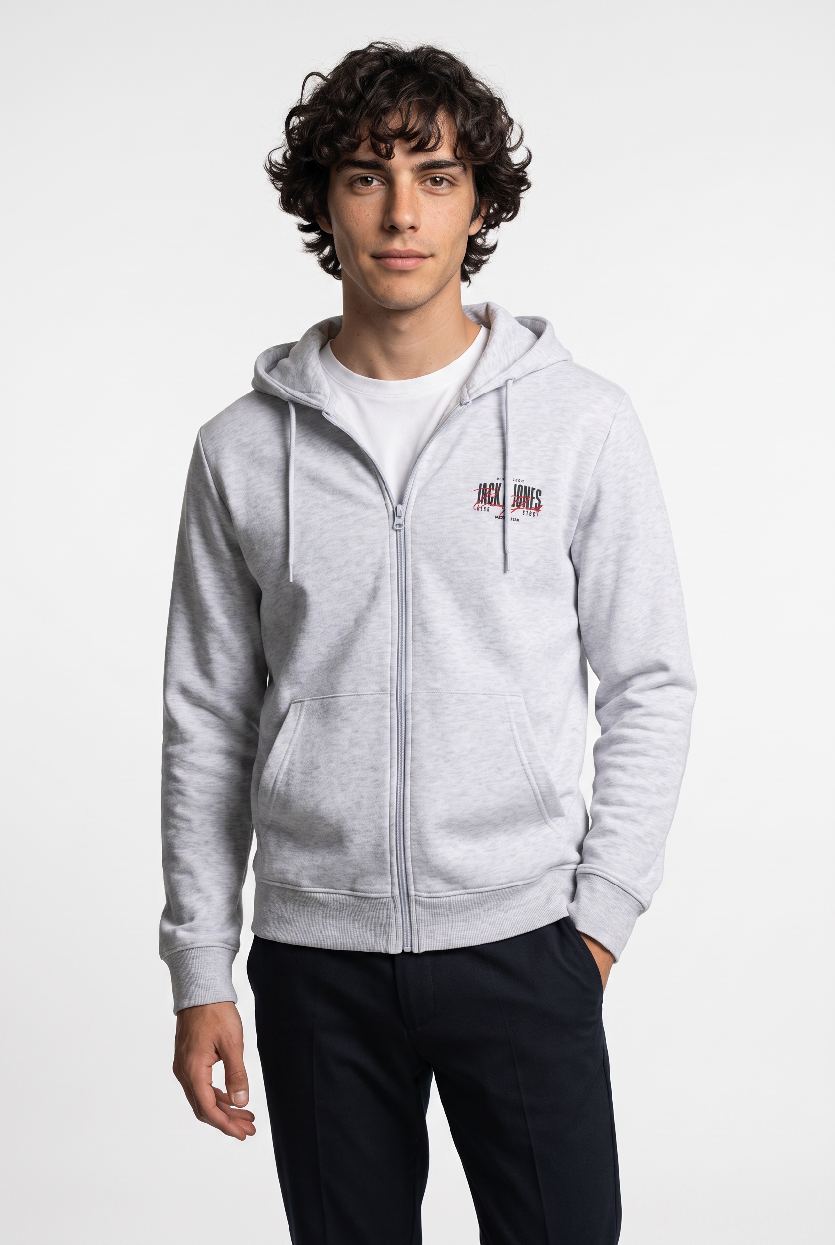 Jack & Jones Sweat à capuche »JJAERO SWEAT ZIP HOOD« mélange de matériaux, coupe régulière