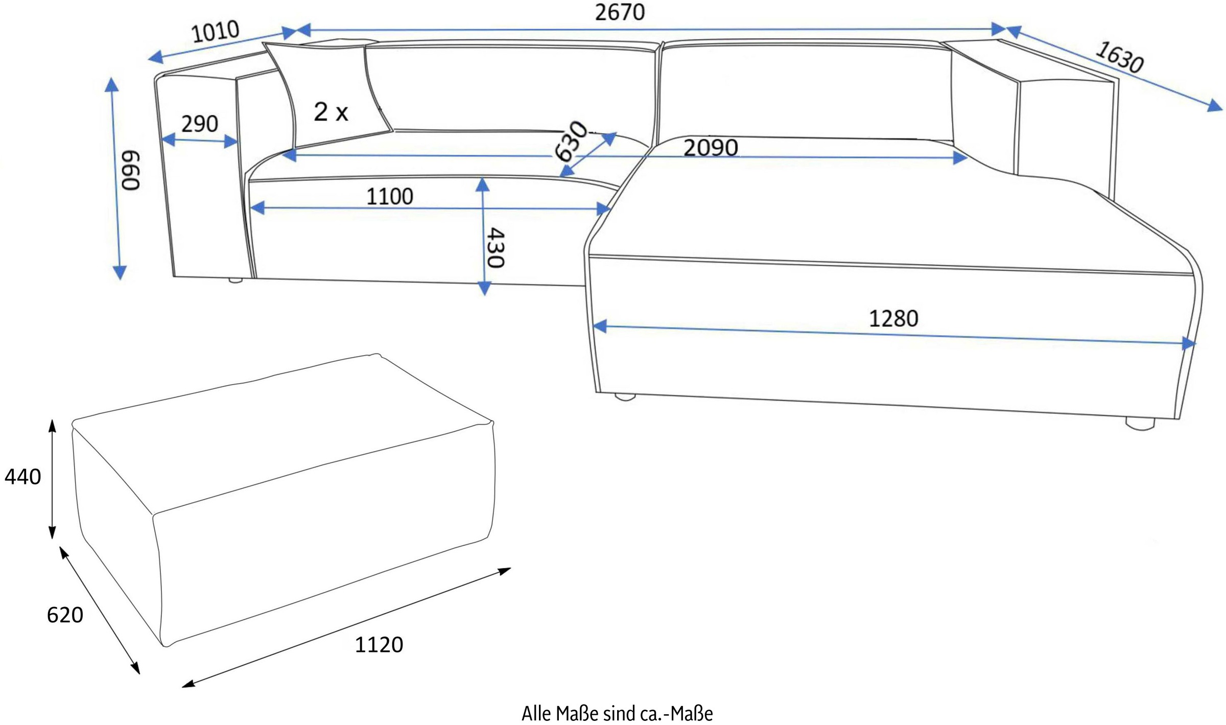 Home affaire Polsterecke »BAKELS, Ecksofa-Set mit Hocker, L-Form mit Schlaffunktion« Ecksofa-Set (incl. Hocker) im trendigen Megacord