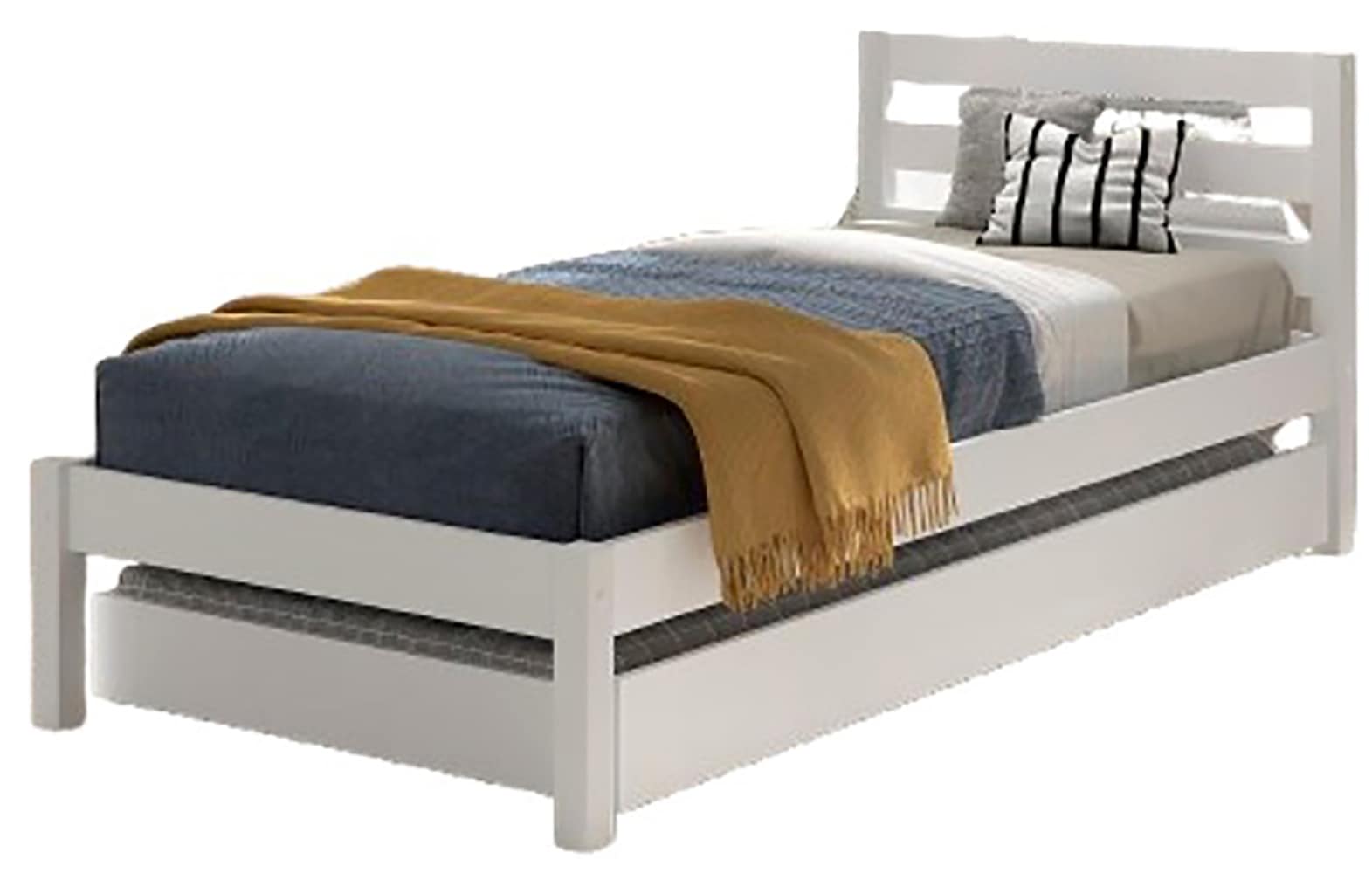 Vipack Lit en bois massif »Pino, universell einsetzbar, gradliniges Design, Made in Europe« L/H/P env. 211x84,4x97,5 cm, surface de couchage 90/200 cm, avec 1 tiroir sous-lit,  incl. sommier à lattes déroulables, pin massif, naturel ou peint en blanc