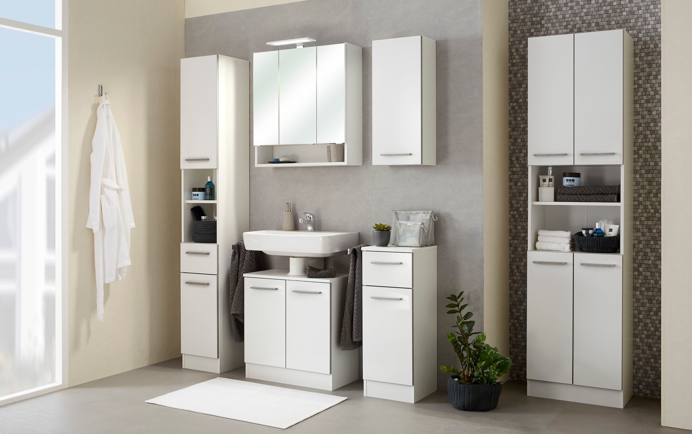 Saphir Armoire sous lavabo »Quickset 953 Unterbeckenschrank, 60 cm breit, 2 Türen, Weiss Glanz« meuble lavabo avec découpe pour siphon, sans lavabo
