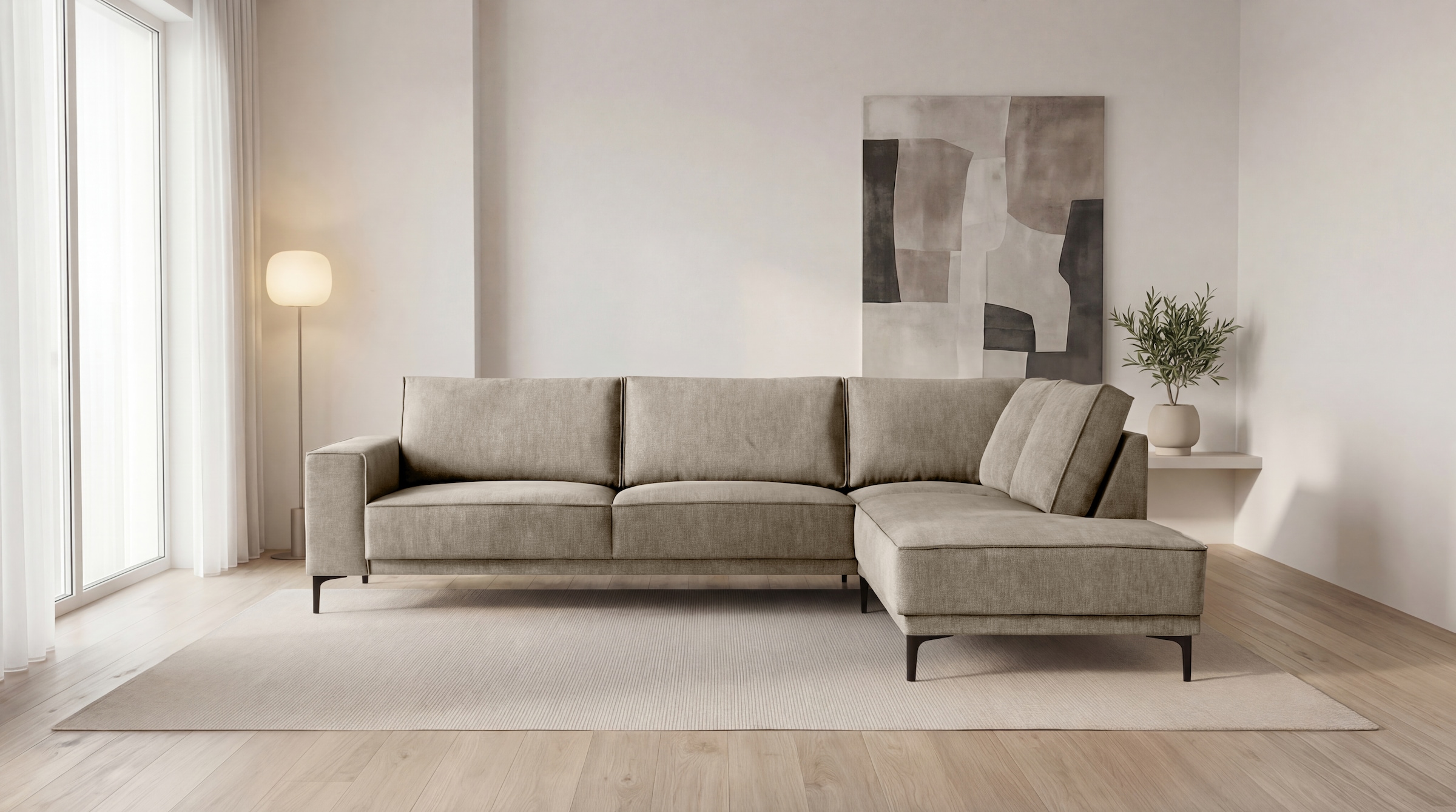 GOODproduct Canapé d'angle »OLAND Bouclé L-Form, B: 289 cm, Skandi-Design« structure, tissu plat, microfibre de luxe, bouclé