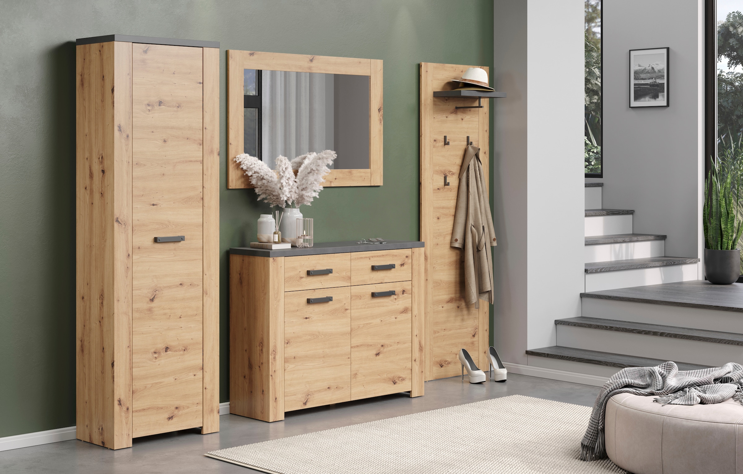 Home affaire Armoire vestiaire »Ambres Inkl. ausziehbarer Kleiderstange« 1 cuis tlg. Garderobenpaneel mit Ablage & Haken - (B/T/H) 62/26/199 cm