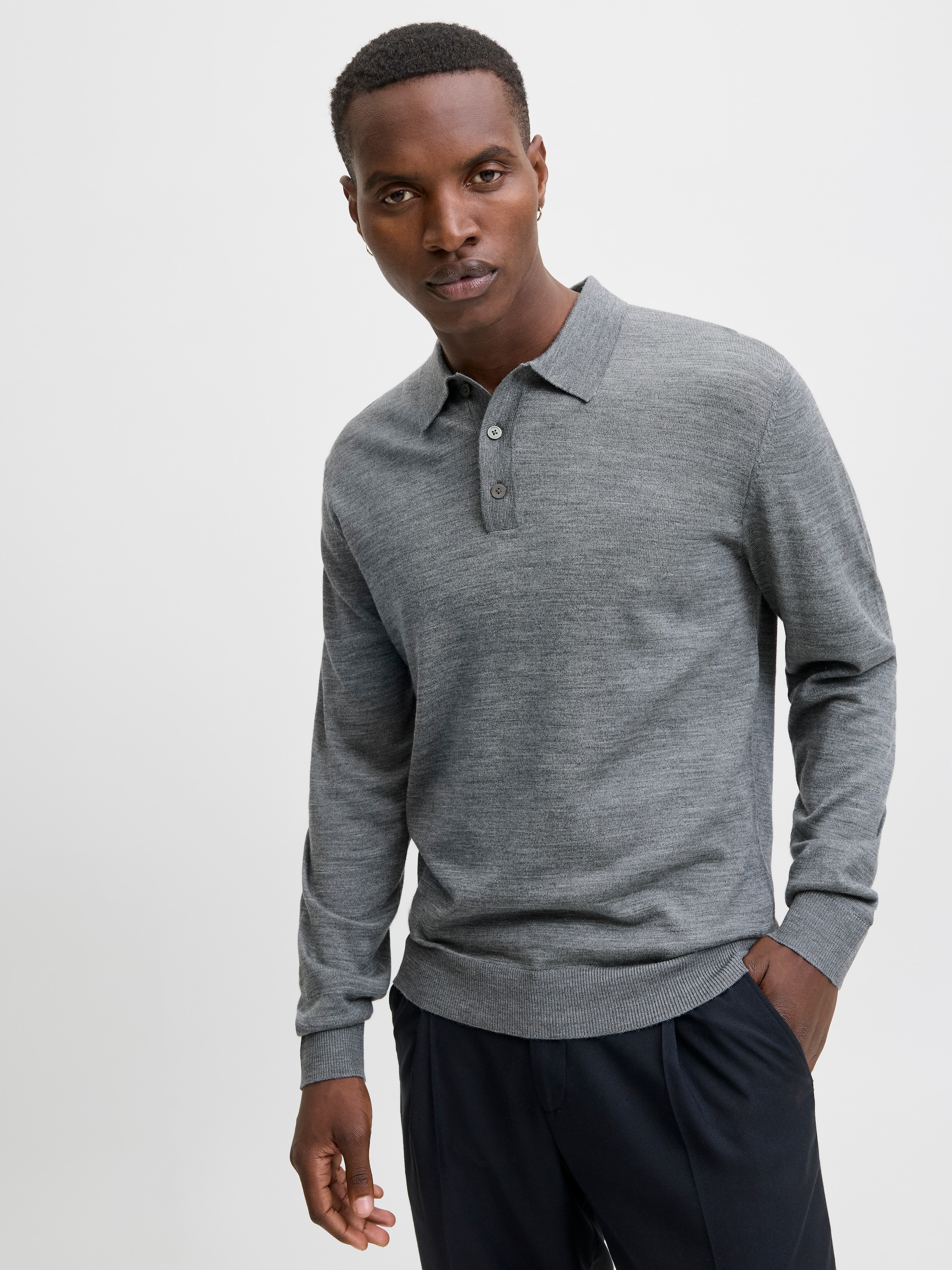 Jack & Jones Pull à col polo »JPRBLAMERINO KNIT POLO« Laine, coupe régulière