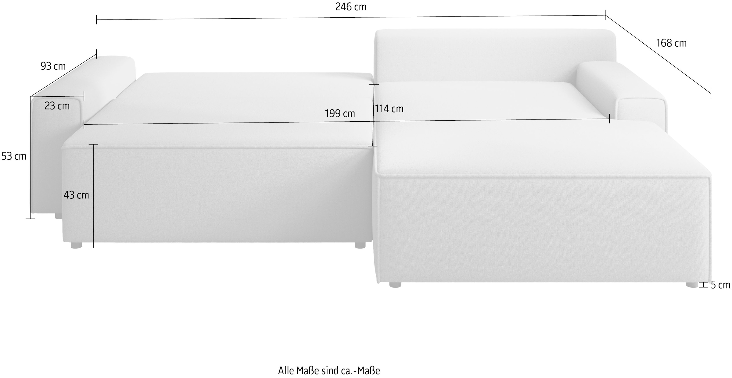 TRENDMANUFAKTUR Canapé d'angle »Challenge, Schlafsofa mit Bettkasten, Couch in L-Form, Breite 245 cm« recamière montable des deux côtés, aussi en velours côtelé tendance