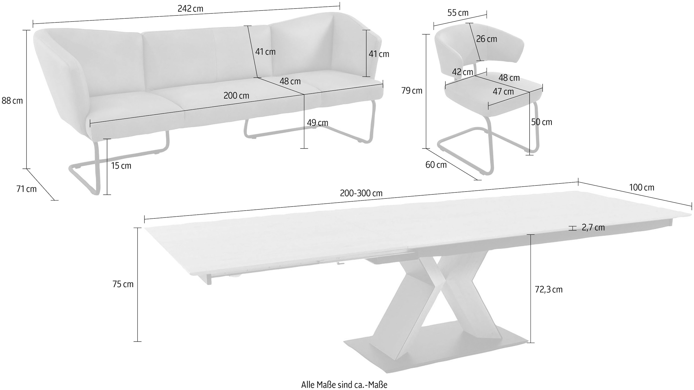 K+W Komfort & Wohnen Ensemble de salle à manger »Mikkado Tube« 6 cuis tlg. 4 chaises cantilever et une table fonctionnelle