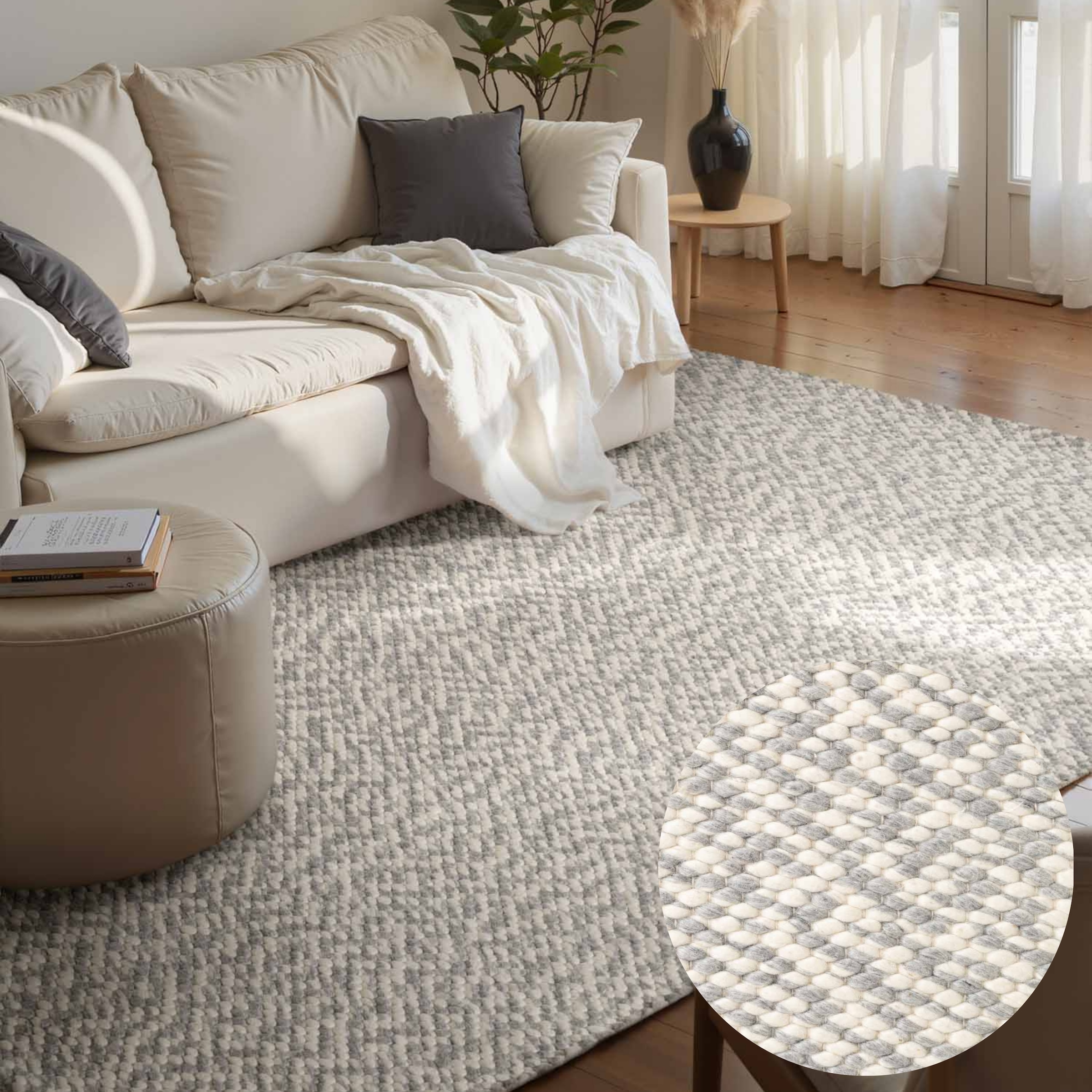 ELLE DECORATION Wollteppich »Beans« rechteckig 10 mm Höhe Handweb Teppich Wolle, Perlenstruktur, Wohnzimmer, Schlafzimmer, Flur